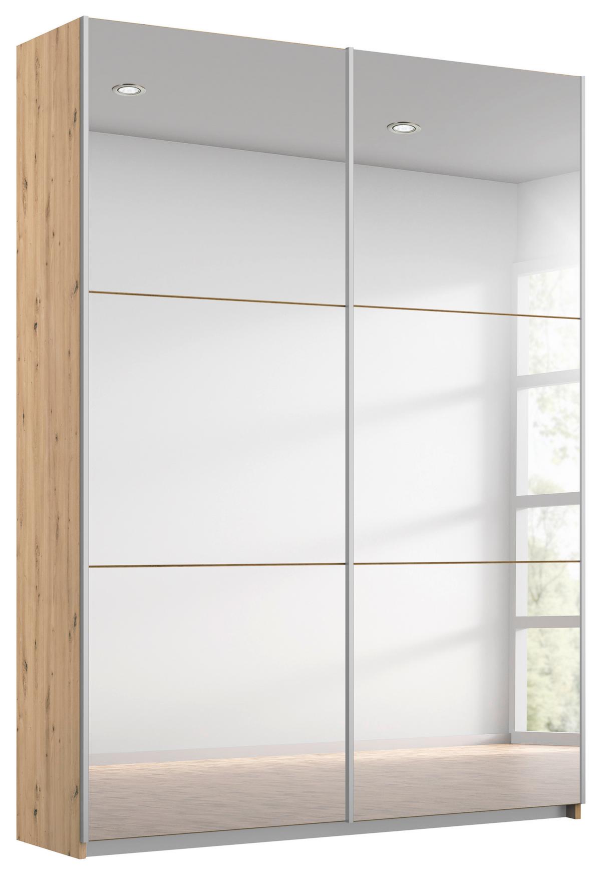 Schwebetürenschränke Reflect inkl. Inneneinteilung, 2 Körbe - Silberfarben/Eiche Artisan, MODERN, Holzwerkstoff (131/210/59cm)