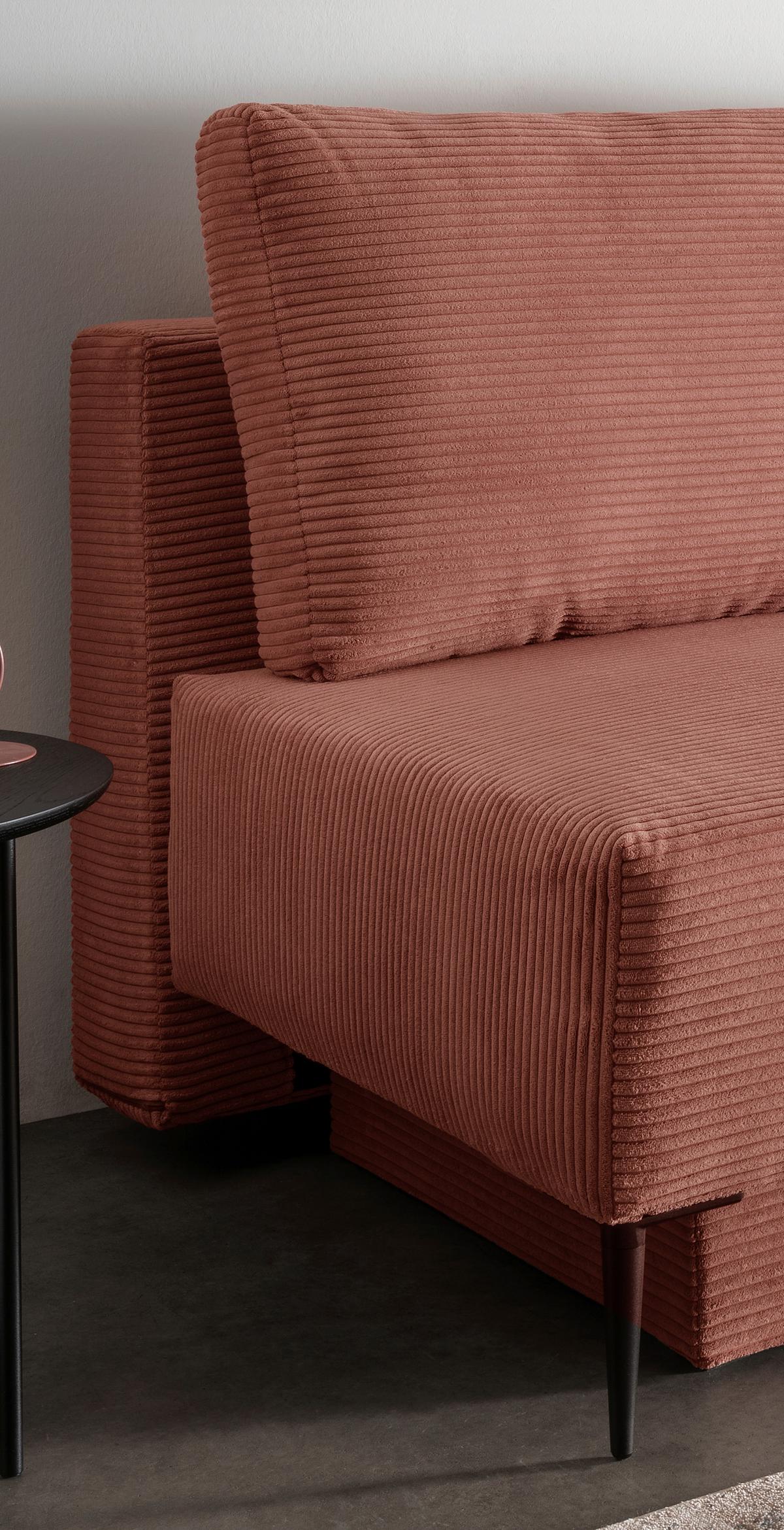 Schlafsofa Petri Rot Koralle Cord, Rücken Echt B: 198 cm - Koralle/Rot, MODERN, Textil (198/90/100cm) - Livetastic