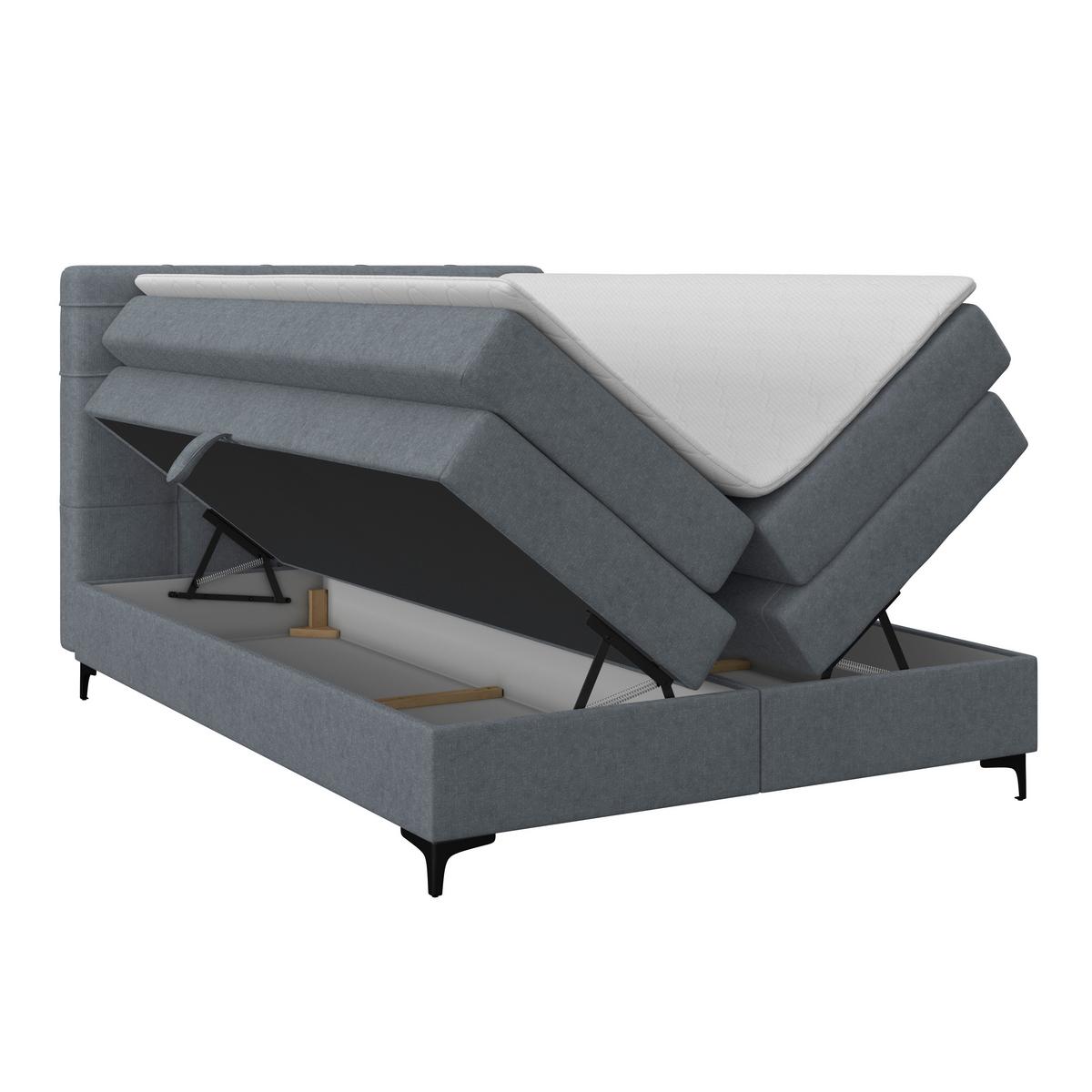 Boxspringbett MITTO Blaugrau 140x200 cm - Blaugrau/Schwarz, KONVENTIONELL, Textil/Metall (140/200cm)