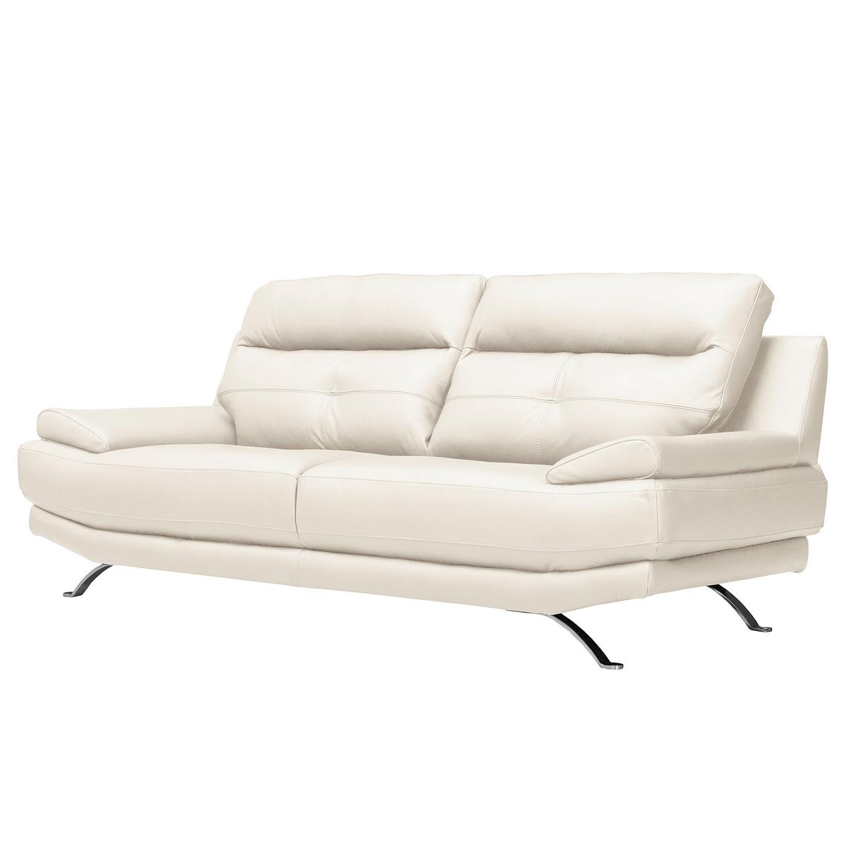 3-Sitzer-Sofa Echtleder Weiß B: 225 cm - Chromfarben/Weiß, Design, Leder (225/92/99cm) - Livetastic