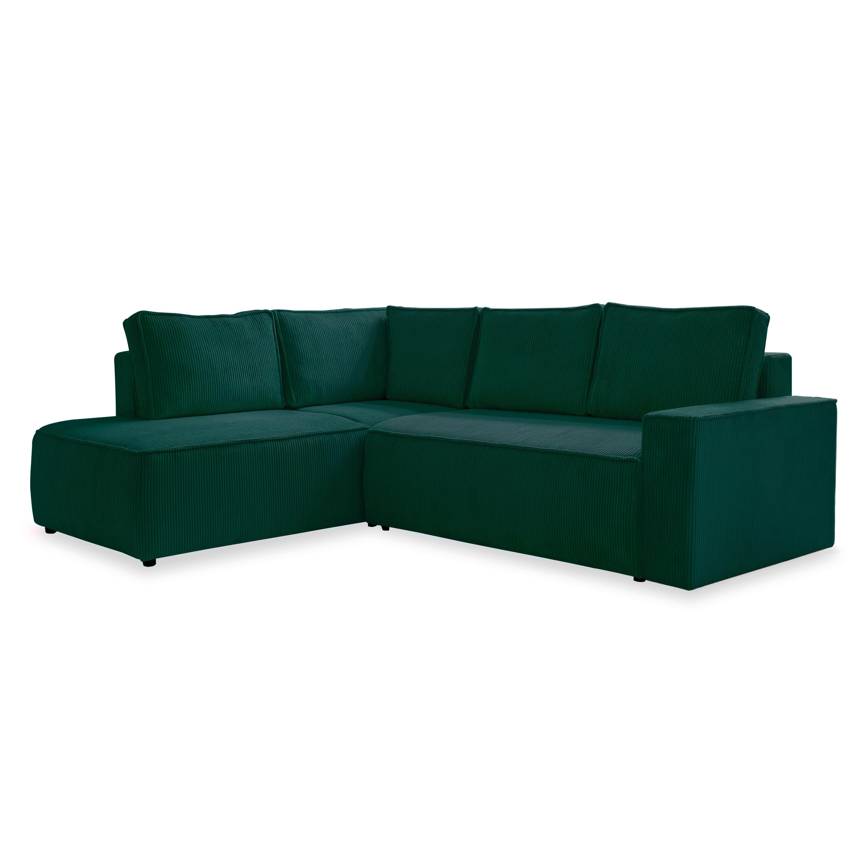 Sedačka OLIVER, ľavá, tmavozelená farba - čierna/tmavozelená, Design, textil/plast (194/247cm)