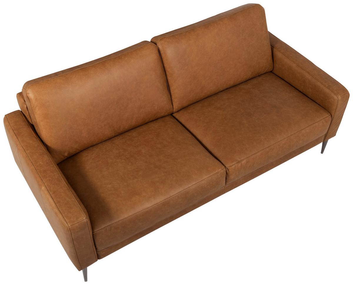 2-Sitzer-Sofa Spring, Cognac 157 cm - Cognac/Schwarzchrom, Design, Leder (157/85/92cm) - Livetastic