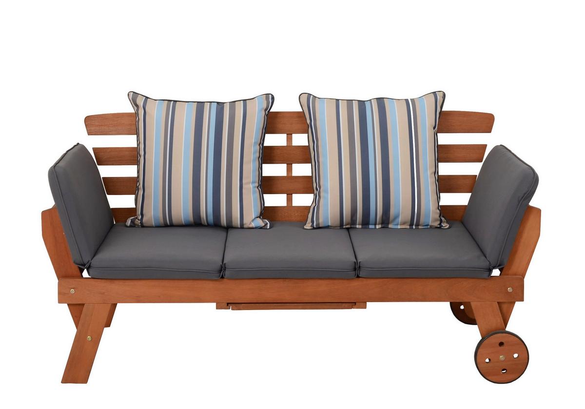 Gartenbank Eukalyptusholz 2-Sitzer Rincon Mit Kissen - Braun/Grau, Basics, Holz/Textil (190/77,5/68cm) - Gardenson