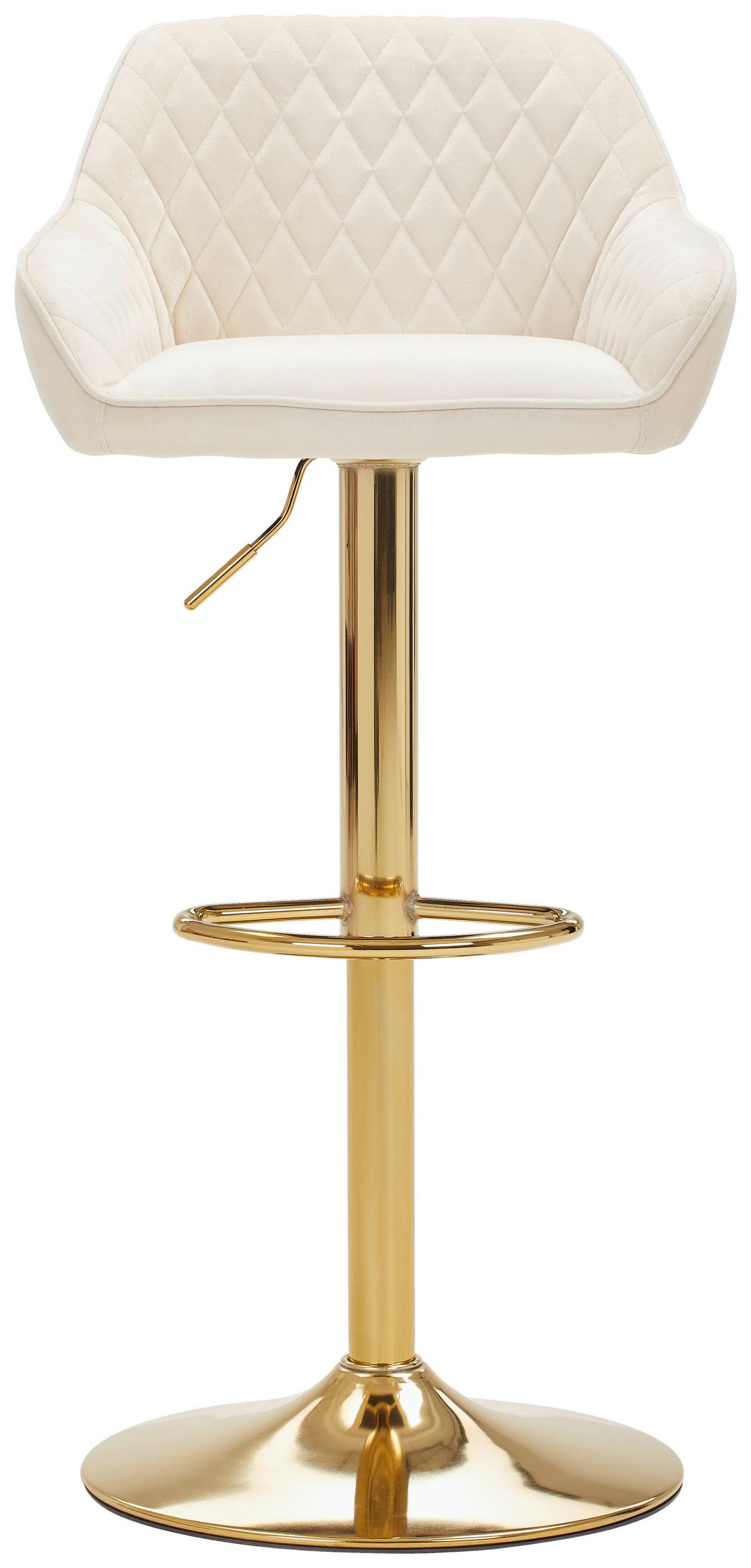 Barhocker Adriano, Samt Creme höhenverstellbar, B: 53,5 cm - Goldfarben/Creme, MODERN, Textil/Metall (53,5/108/53cm) - Livetastic