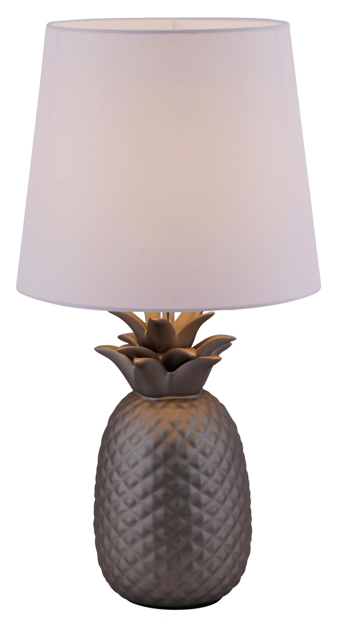 Tischlampe Silber/Weiß Lampenfuß In Form Einer Ananas - Silberfarben/Weiß, Design, Keramik/Textil (23/45cm) - Näve