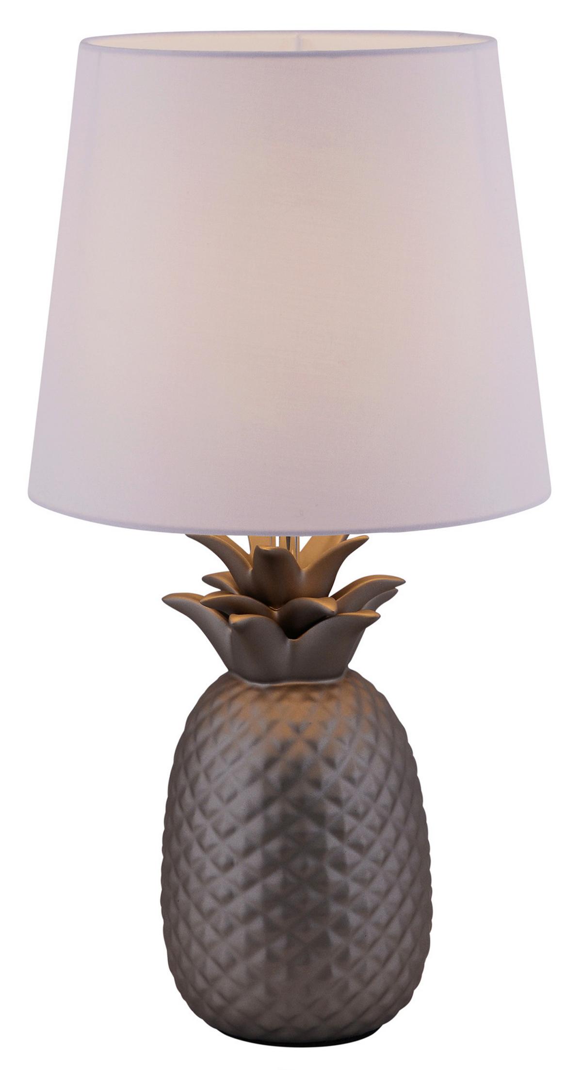 Tischlampe Silber/weiß Lampenfuß In Form Einer Ananas - Silberfarben/Weiß, Design, Keramik/Textil (23/45cm) - Näve