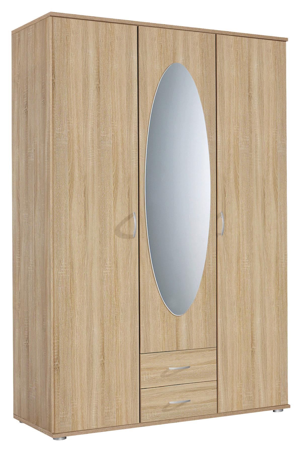 Drehtürenschrank Mit Spiegel 127cm Paul 3 Sp - Eichefarben, KONVENTIONELL, Holzwerkstoff (127/188/52cm)