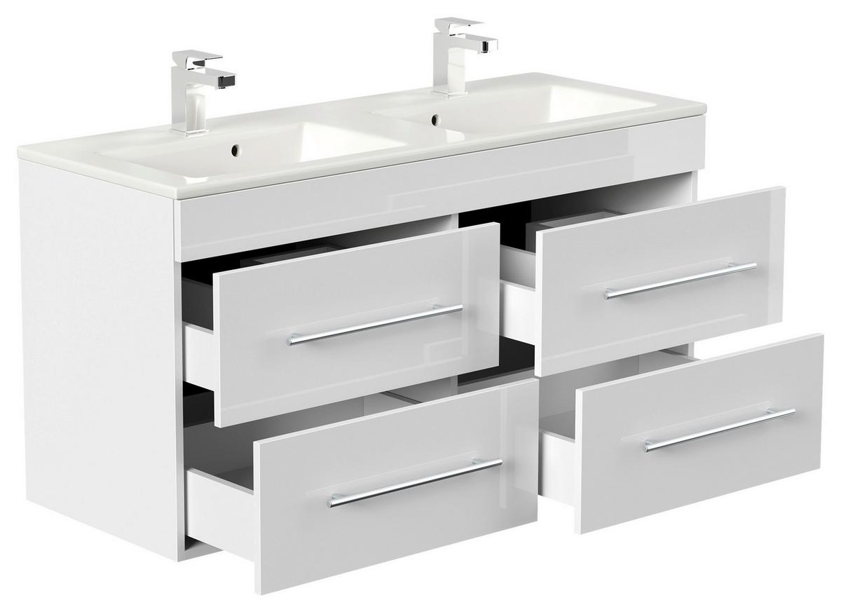 WASCHTISCHKOMBI Homeline, Weiß HG B: 120cm - Weiß Hochglanz/Weiß, Basics, Keramik/Holzwerkstoff (120cm) - MID.YOU