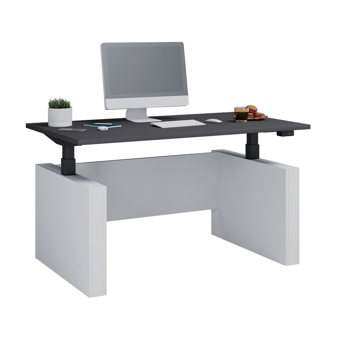 Schreibtisch E-Salia Weiß/ Schwarz/Anthrazit L: 138cm - Anthrazit/Schwarz, KONVENTIONELL, Holzwerkstoff/Metall (138/80/73-122cm) - MID.YOU