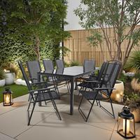 Záhradná jedálenská zostava čierne sklo - čierna/antracitová, Basics, kov/textil (190/90/73cm) - Gardenson