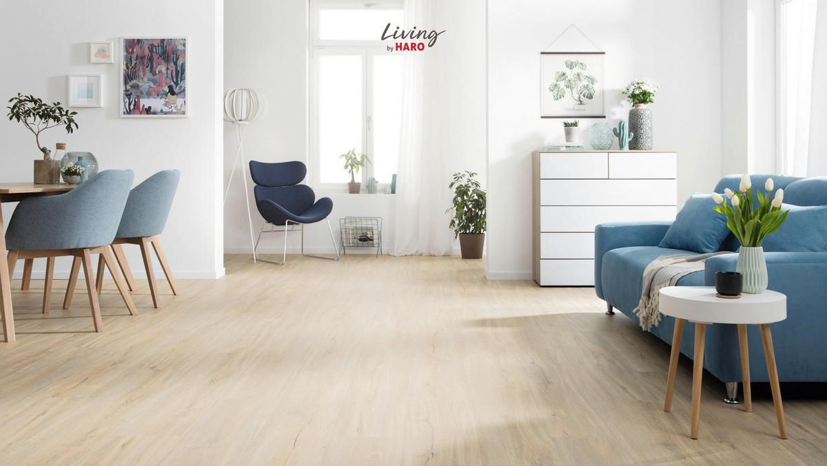 Vinylboden Eiche Sandfarben Landhausdiele Klick-Vinyl - Sandfarben, Design, Holzwerkstoff (128,2/23,5/0,65cm) - Living by HARO