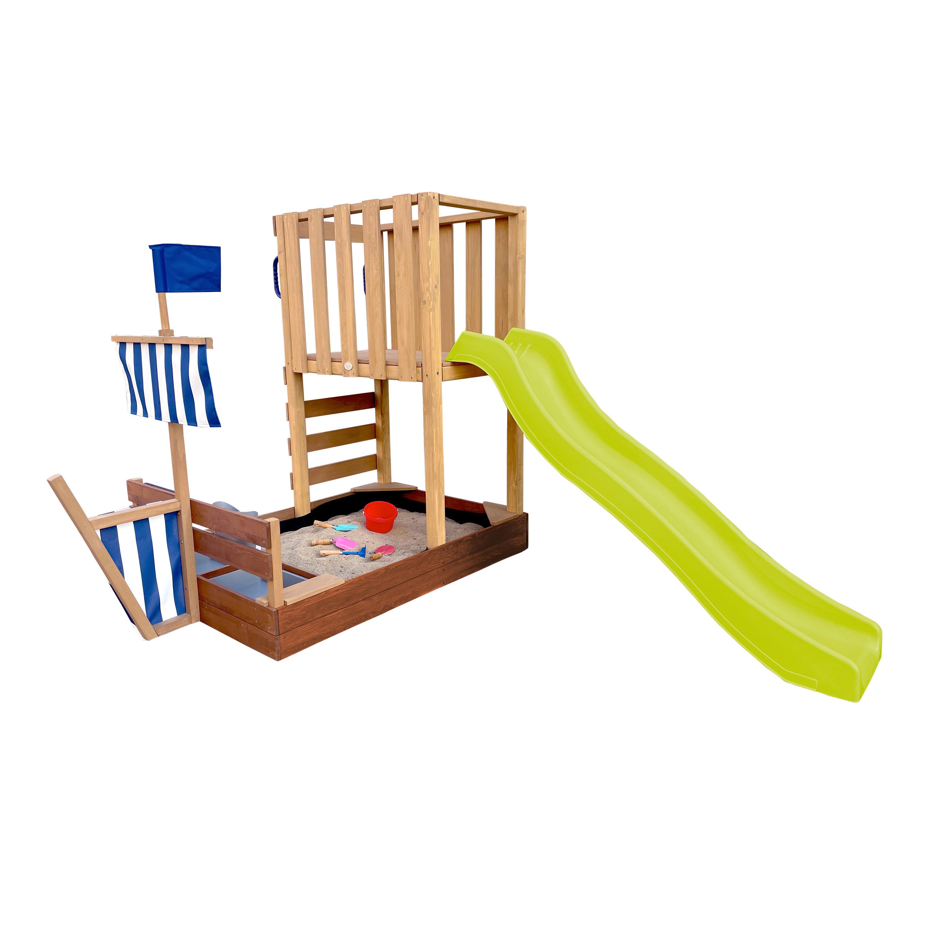 Spielturm Vicky Mit Rutsche Limegrün - Limette/Braun, Basics, Holz/Kunststoff (180,5/87/150cm) - Ambia Garden