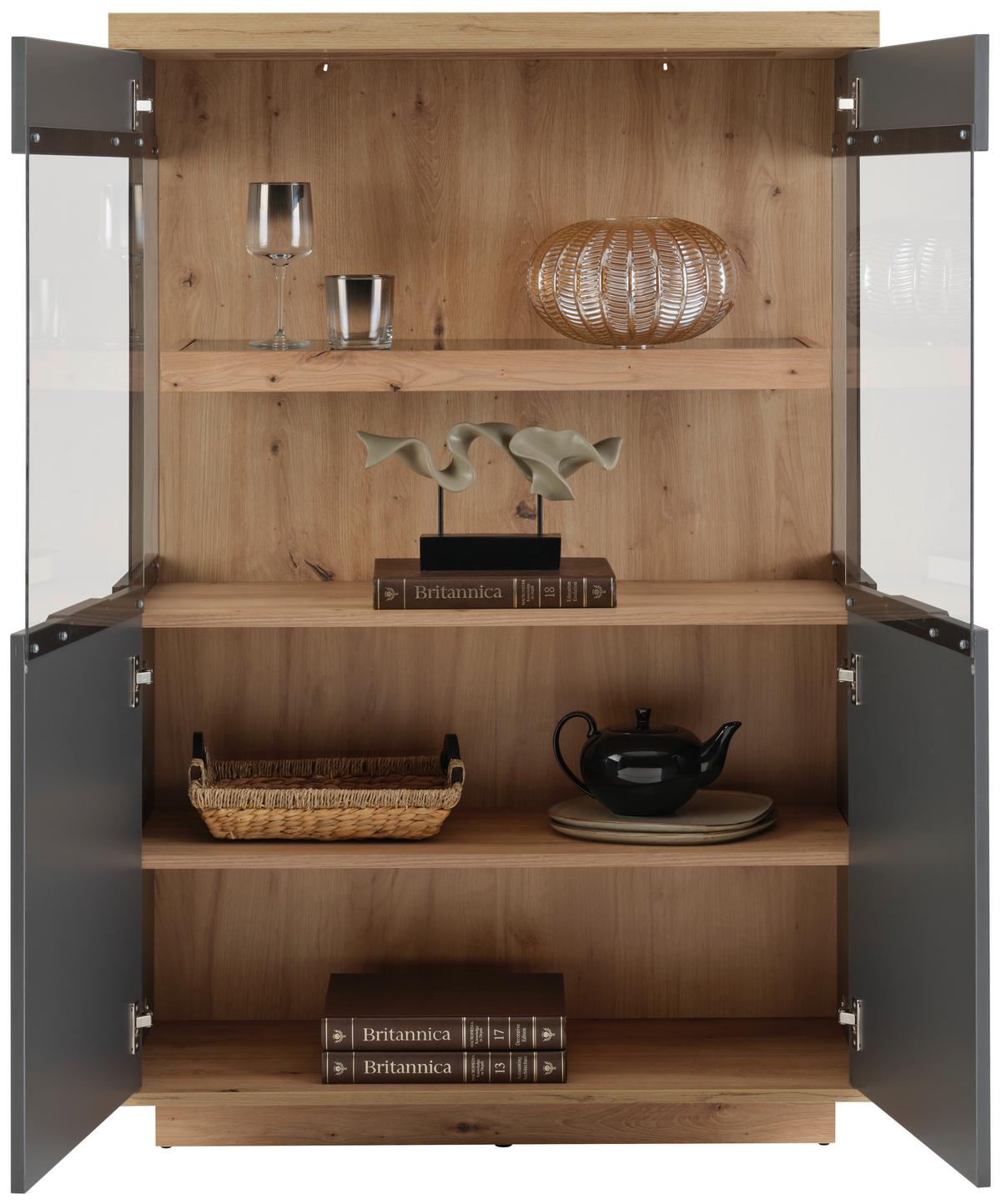 Highboard Jake Anthrazit/Eiche Dekor B:89,1cm - Anthrazit/Eiche Artisan, Trend, Glas/Holzwerkstoff (89,1/137/38cm)