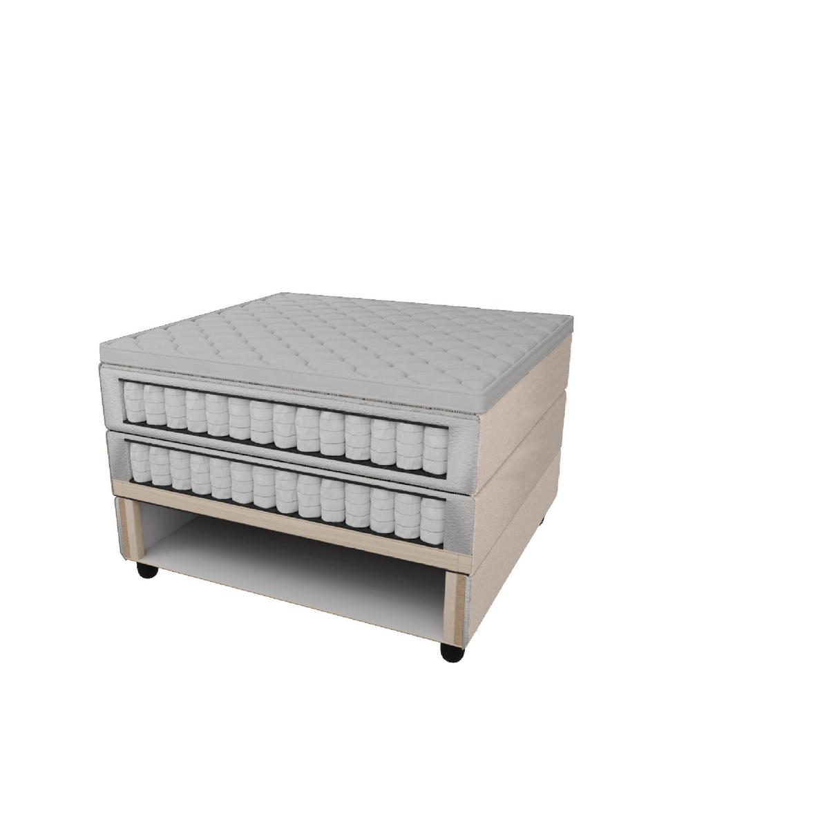 Posteľ boxspring s toperom, 200x200 cm, béžová - chrómová/béžová, Modern, kov/drevo (200/200cm) - Bessagi Home