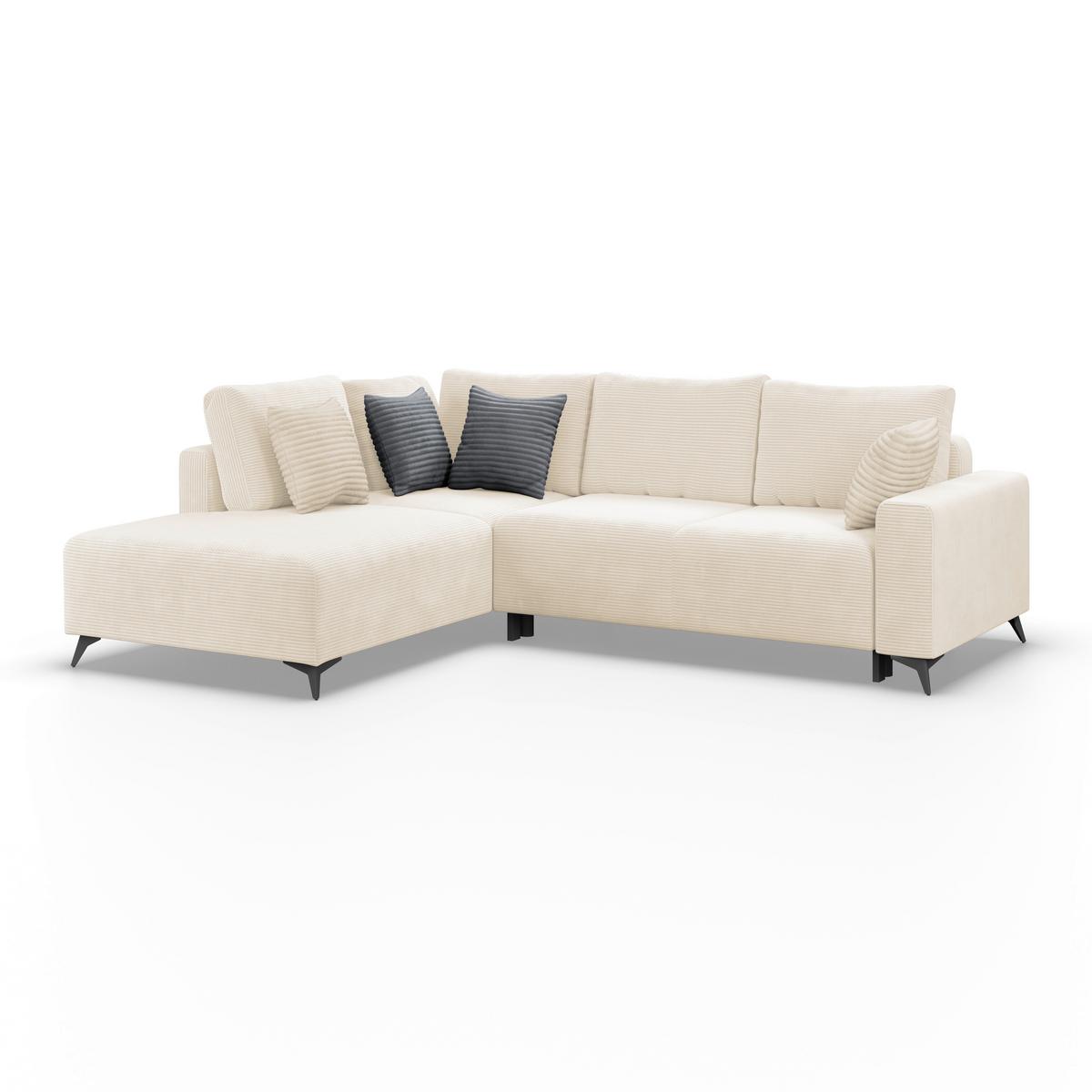 Ecksofa mit Schlaffunktion Viktor Creme Cord 212x270 cm - Creme/Schwarz, MODERN, Textil (212/270cm)