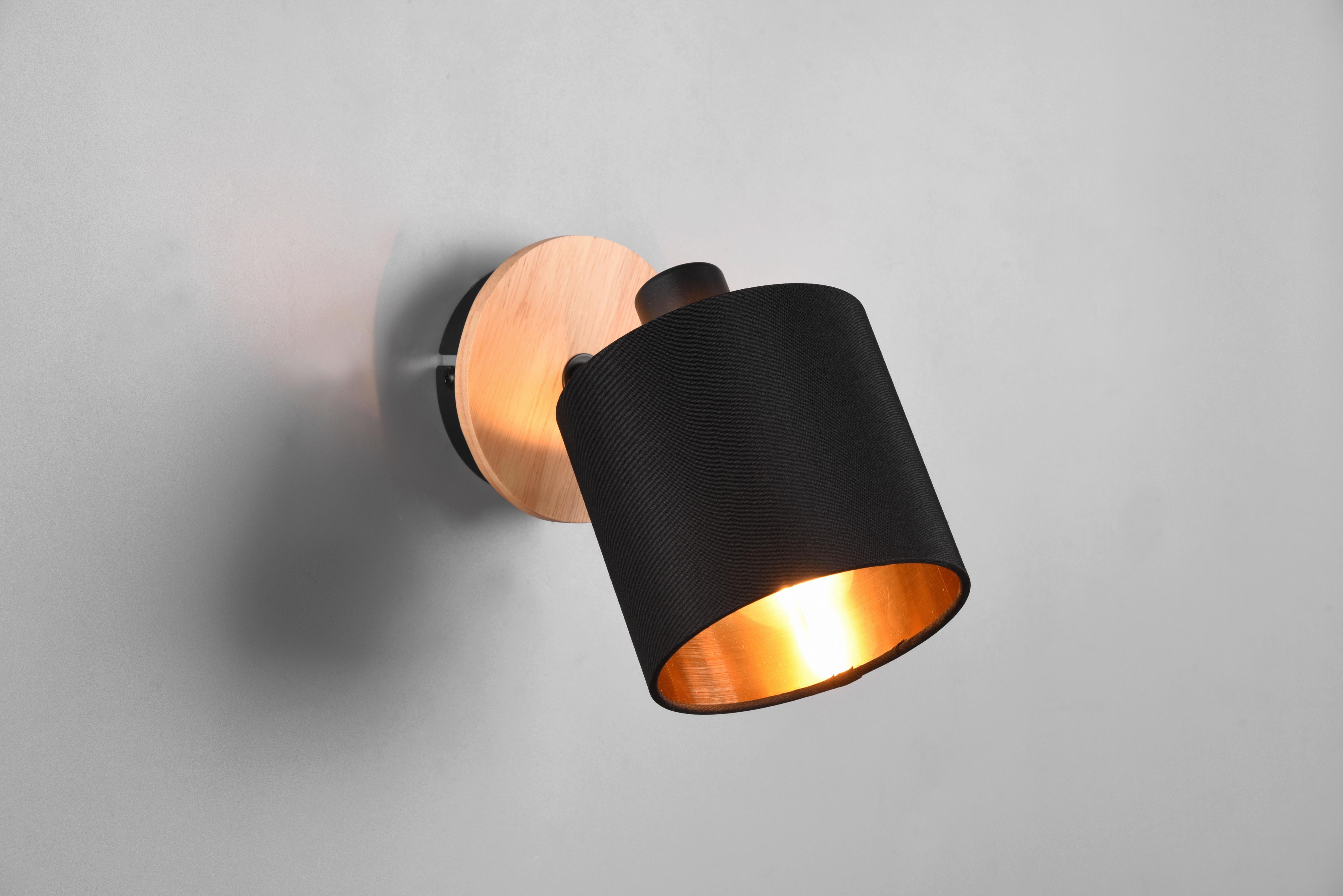 Wandstrahler Tommy 1-Flammig L: 18,5 cm - Goldfarben/Schwarz, KONVENTIONELL, Textil/Metall (18,5/12/19,5cm)