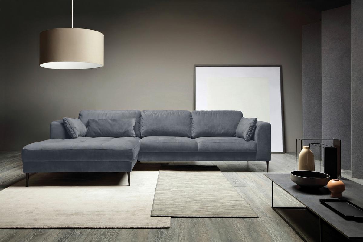 Ecksofa Luzi - Blaugrau/Schwarz, MODERN, Textil (168/280cm) - Trendmanufaktur