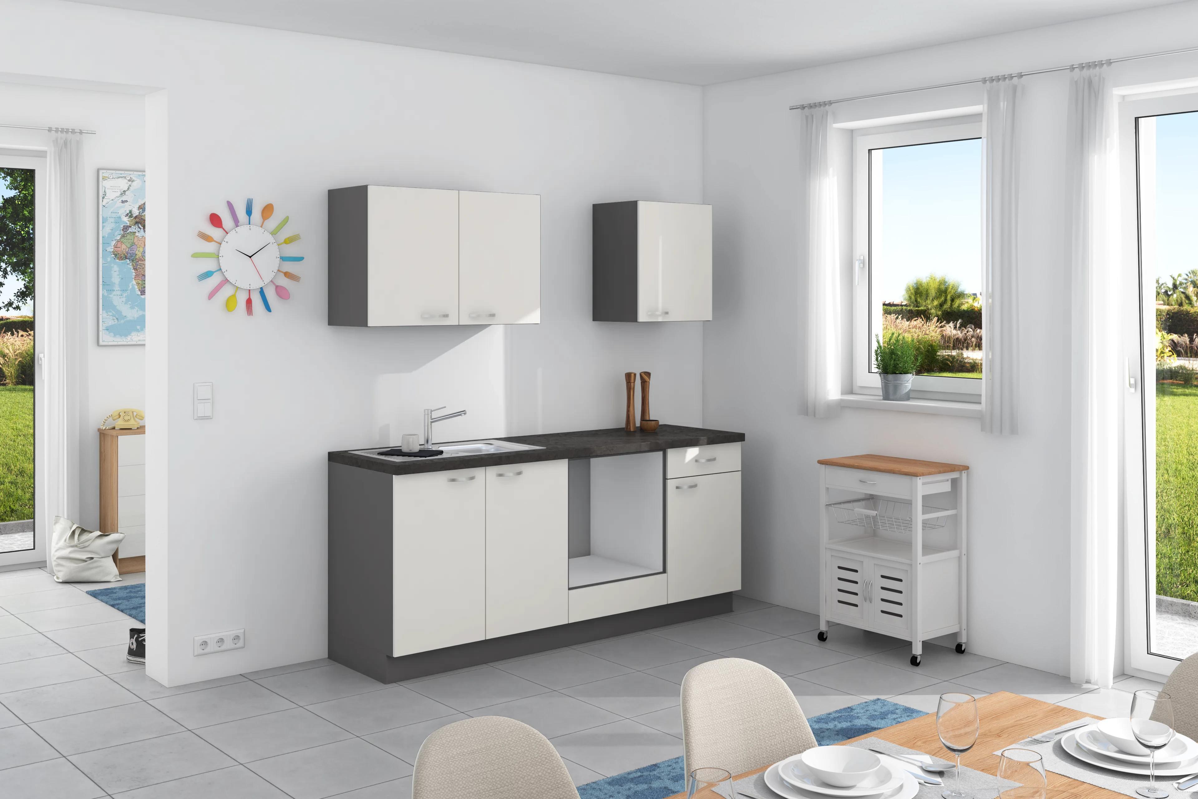 Küchenzeile Win Ohne Geräte Ohne Geräte B: 200 Cm - Anthrazit/Weiß, Design, Holzwerkstoff (200cm) - Express