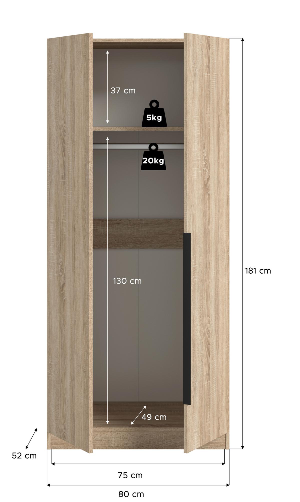 Drehtürenschrank Kopenhagen Sonoma Eiche B: 80 Cm - Sonoma Eiche, MODERN, Holzwerkstoff (80/181/52cm) - MID.YOU