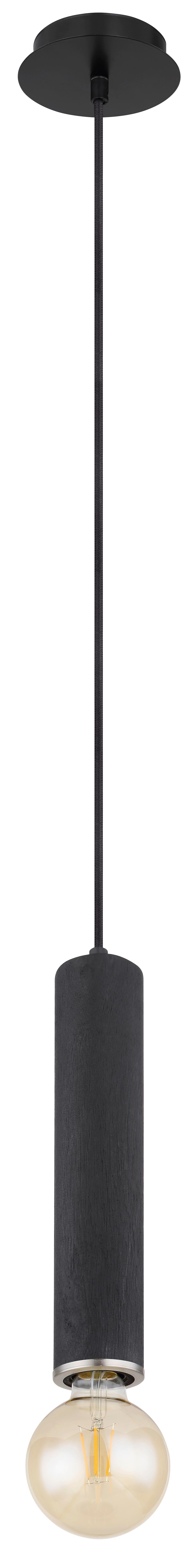 Hängeleuchte Marion H: 160 Cm 1-Flammig - Schwarz/Nickelfarben, Basics, Holz/Metall (12/160cm) - Globo