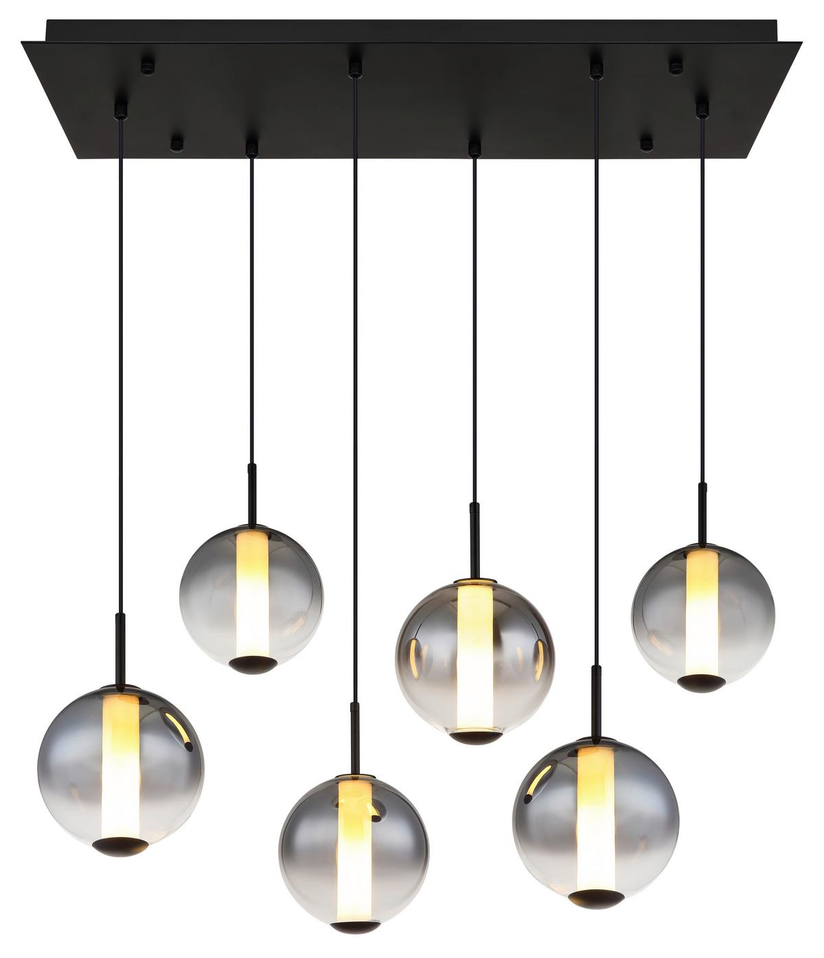 Hängeleuchte Lacy Rauchglas ca, 100x49x120 cm - Schwarz/Weiß, KONVENTIONELL, Glas/Kunststoff (100/49/120cm) - Globo