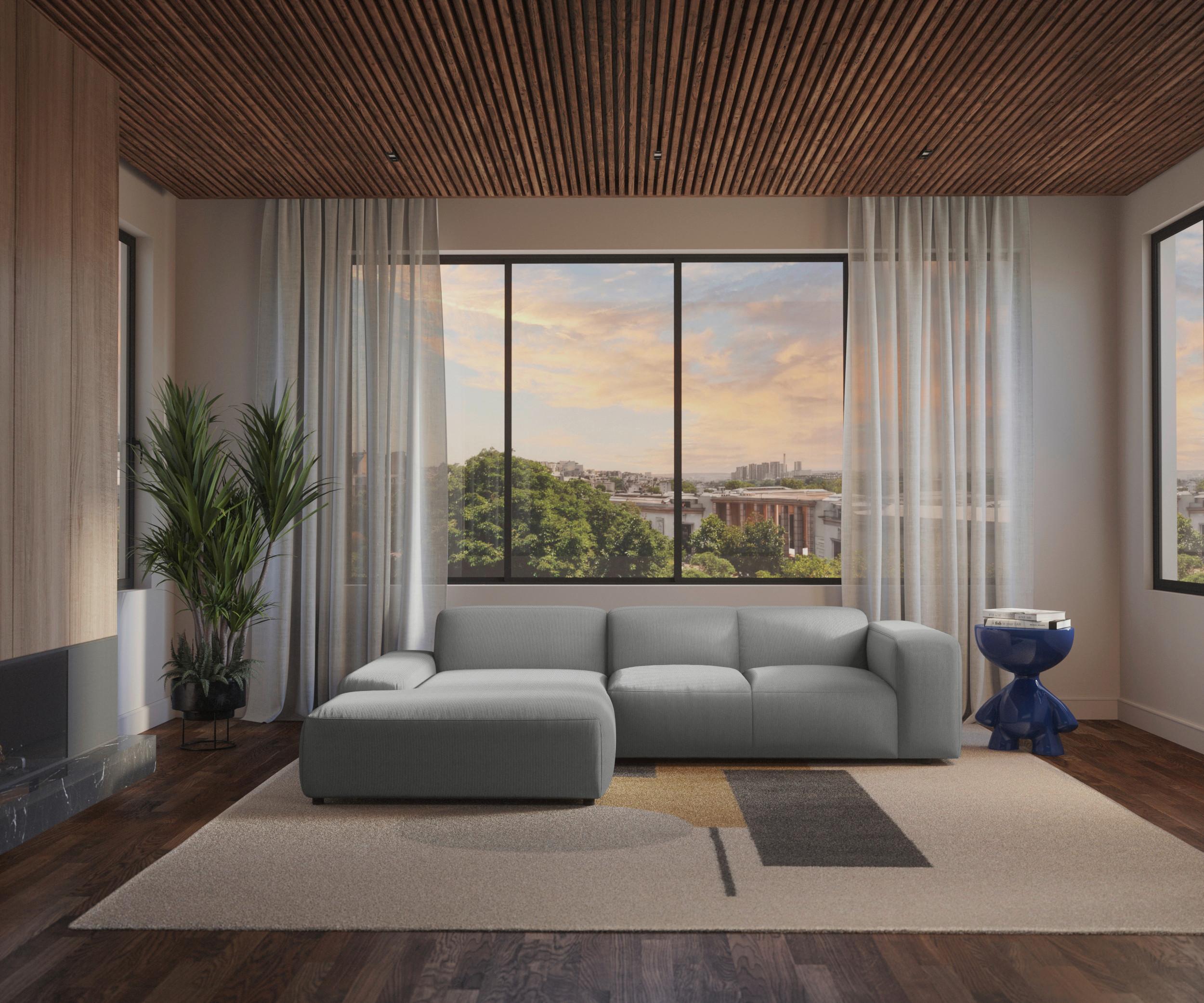 Ecksofa Hannah Hellgrau 200x304 cm - Hellgrau/Schwarz, Design, Textil (200/304cm) - MID.YOU