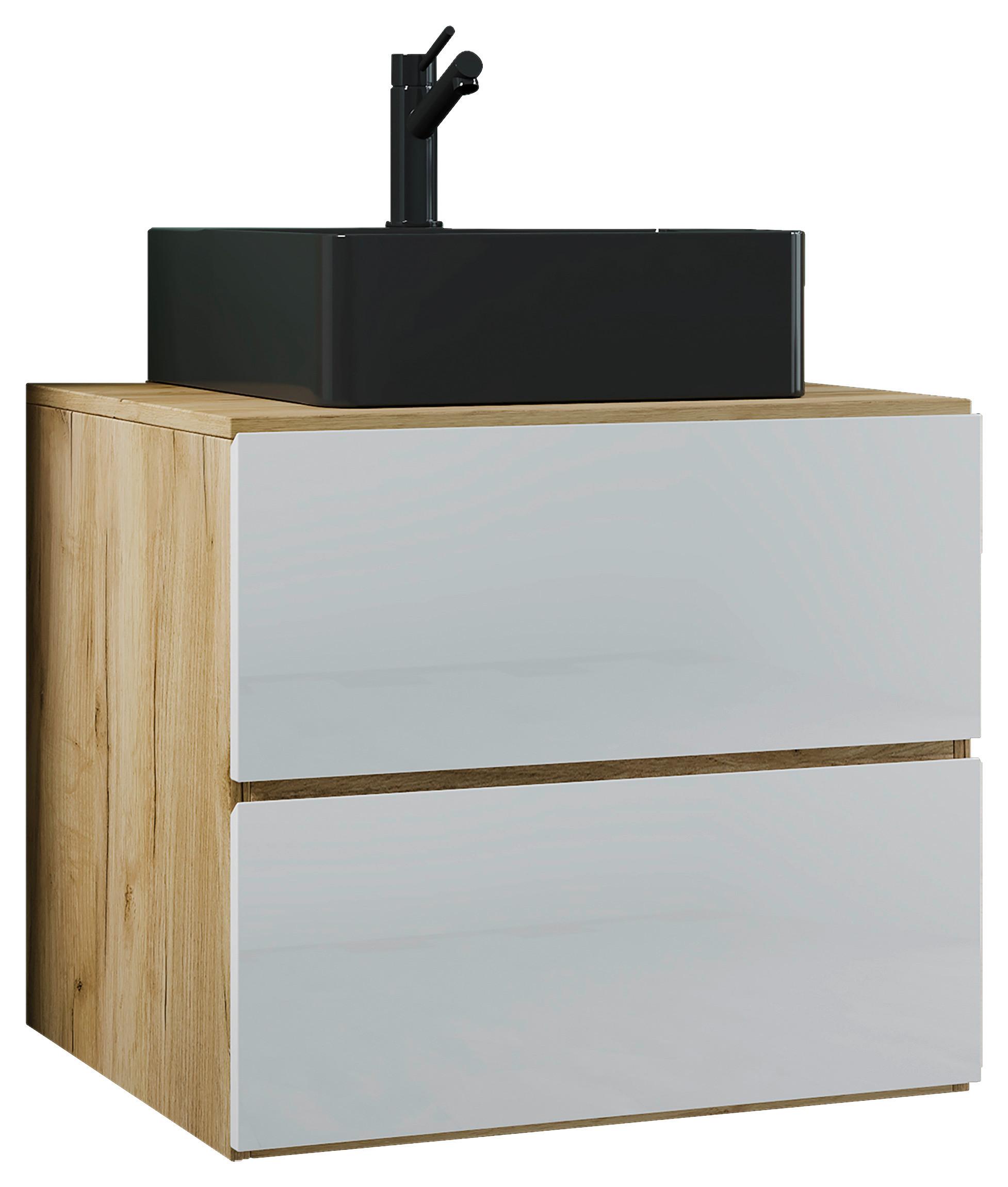 Waschtischkombi Lendas Bl S - Honigeiche/Schwarz, MODERN, Keramik/Holzwerkstoff (61cm) - MID.YOU