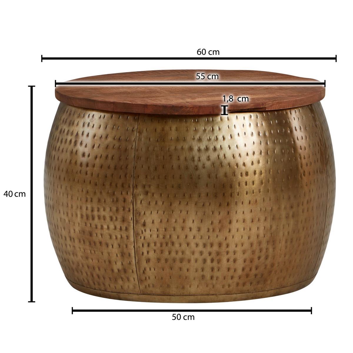 Konferenčný stolík masív mango/kov - zlatá, Modern, kov/drevo (60/60/40cm) - MID.YOU