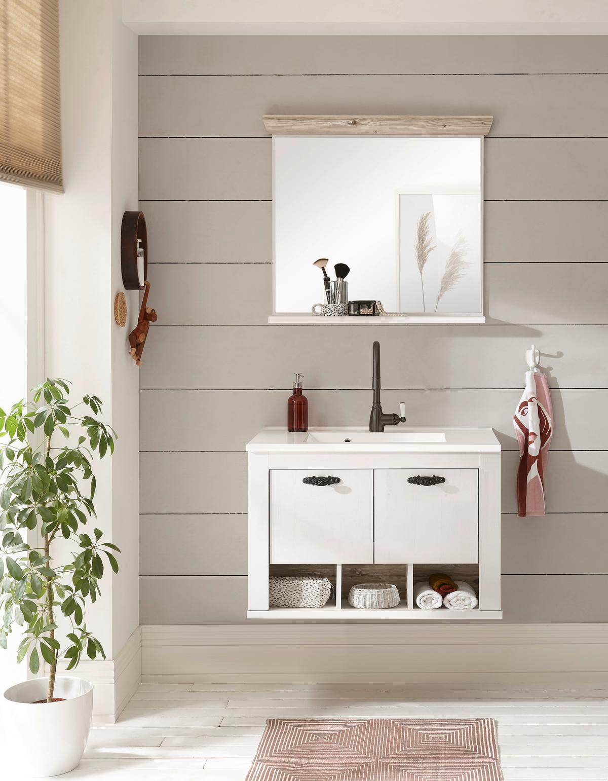 Badezimmer Florenz Pinienfarben B: 81cm - Weiß/Pinienfarben, Design, Naturmaterialien/Holzwerkstoff (81/200/46cm) - MID.YOU