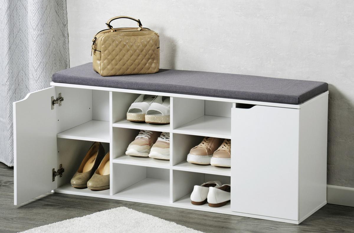 Schuhschrank Weiß/grau Mit Sitzkissen B: 103 Cm - Weiß/Grau, Basics, Holzwerkstoff (103/48/30,50cm) - Kesper