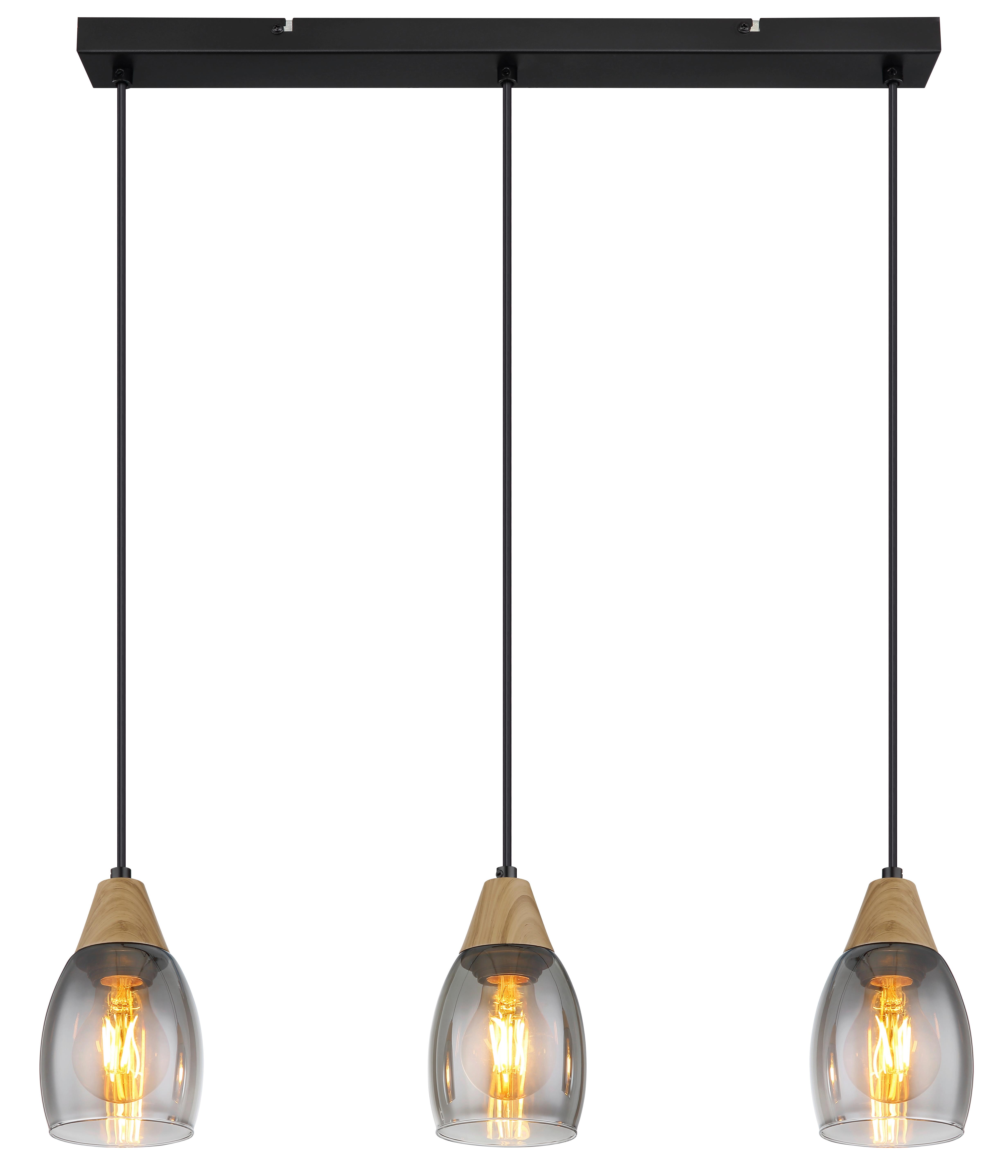Hängeleuchte 15706-3h - Schwarz/Grau, Basics, Glas/Kunststoff (55/10/120cm) - Globo