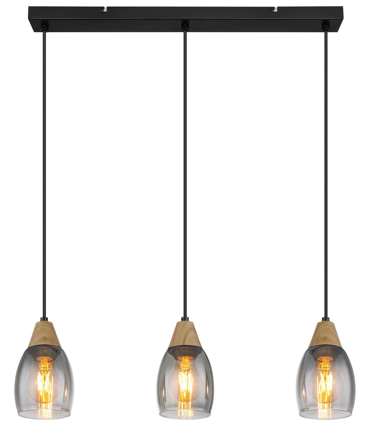 Hängeleuchte 15706-3h - Schwarz/Grau, Basics, Glas/Kunststoff (55/10/120cm) - Globo