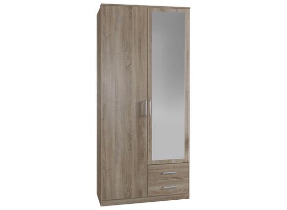 Drehtürenschrank mit Spiegel 90cm Osaka, Sägerau Dekor - Eichefarben, KONVENTIONELL, Glas/Holzwerkstoff (90/199/58cm) - Xora Drehtürenschrank mit Spiegel 90cm Osaka, Sägerau Dekor - Eichefarben, KONVENTIONELL, Glas/Holzwerkstoff (90/199/58cm) - Xora