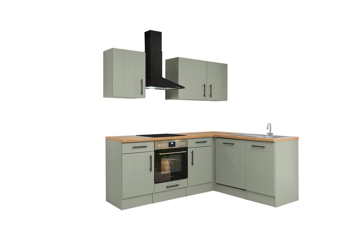 Eckküche Anton Wildeiche/Schilfgrün B: 220cm - Schilfgrün/Wildeiche, Trend, Holzwerkstoff (220/172cm) - Respekta