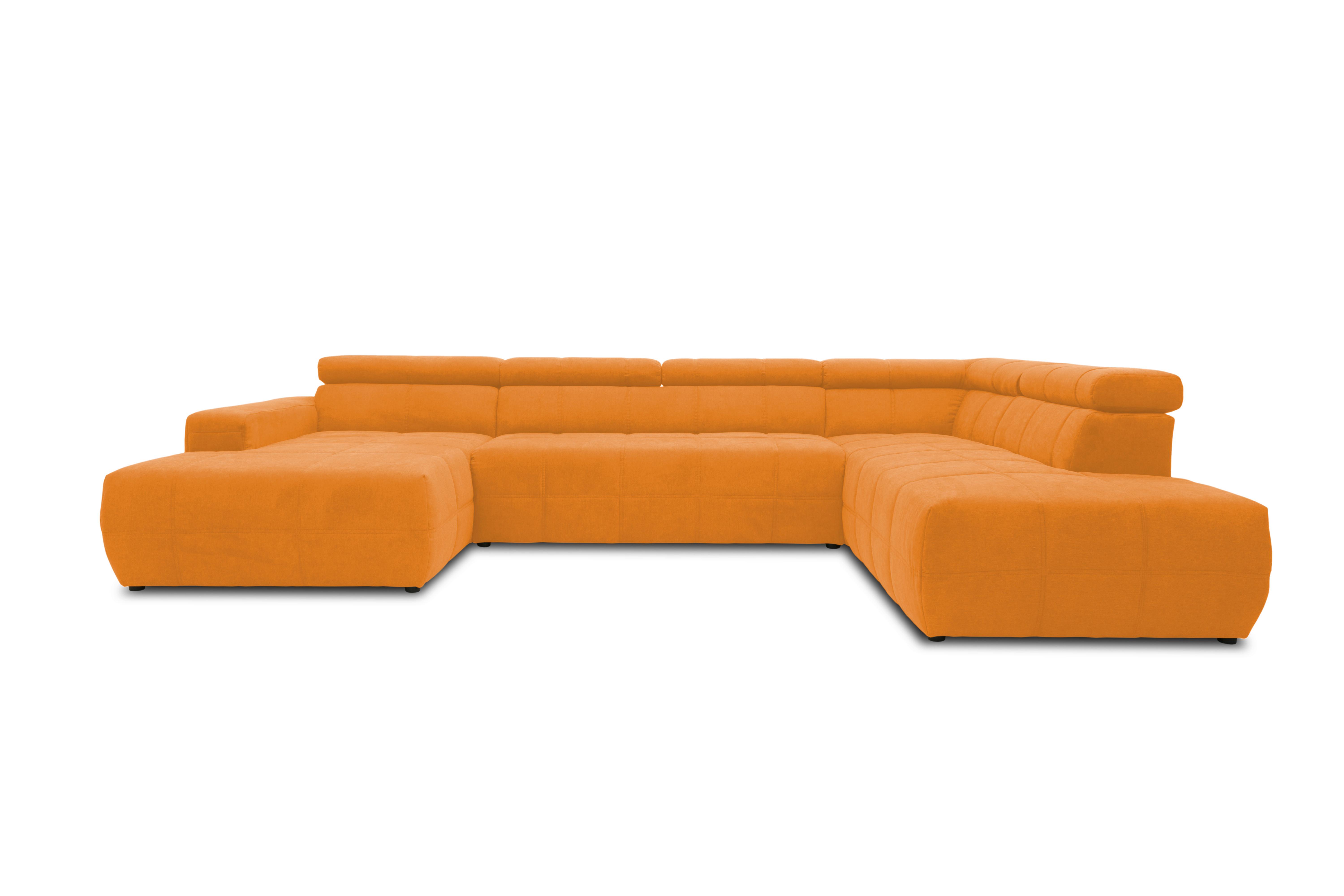 Wohnlandschaft Brandon Kopfteilverstellung Orange - Schwarz/Orange, Design, Textil (175/359/228cm) - MID.YOU