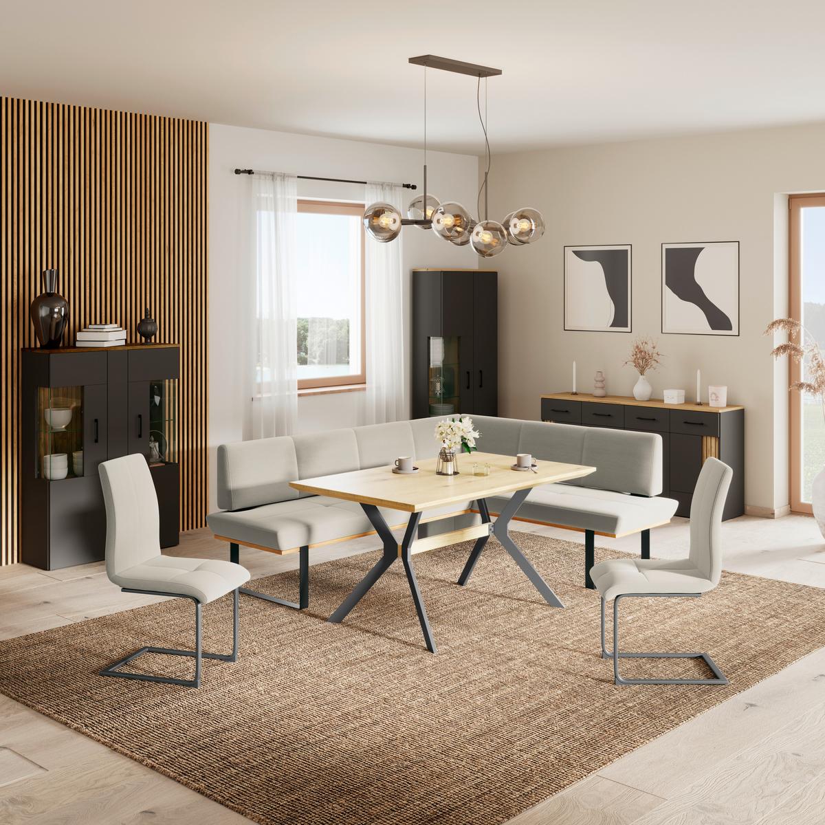 Eckbank Tristan Webstoff beige,S:245x195cm - Beige/Schwarz, MODERN, Holz/Textil (245/195cm) - James Wood