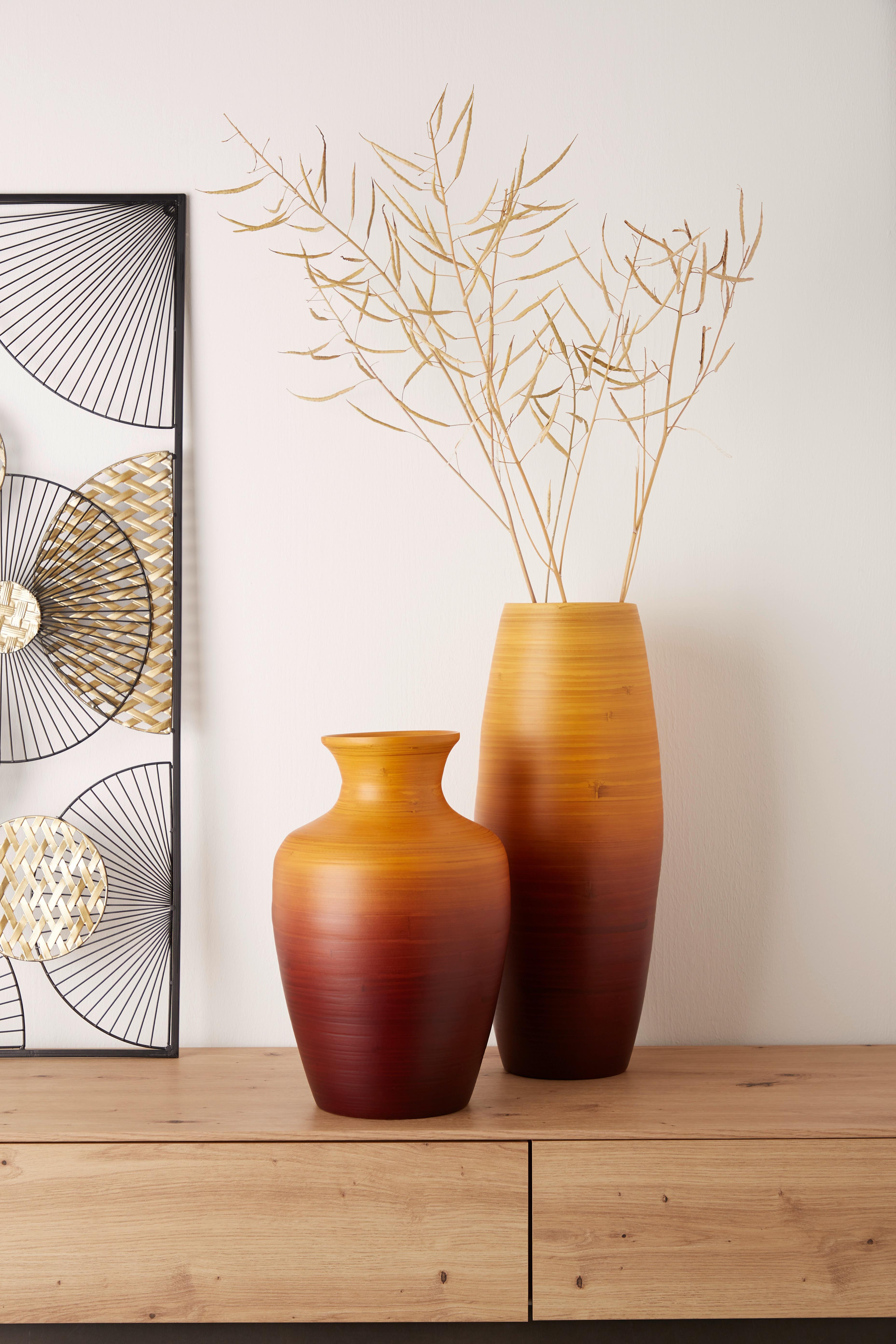 Vase Camille Zylindrisch Bambus Braun/Gelb H: 35 cm - Gelb/Braun, MODERN, Naturmaterialien (22/35cm) - James Wood