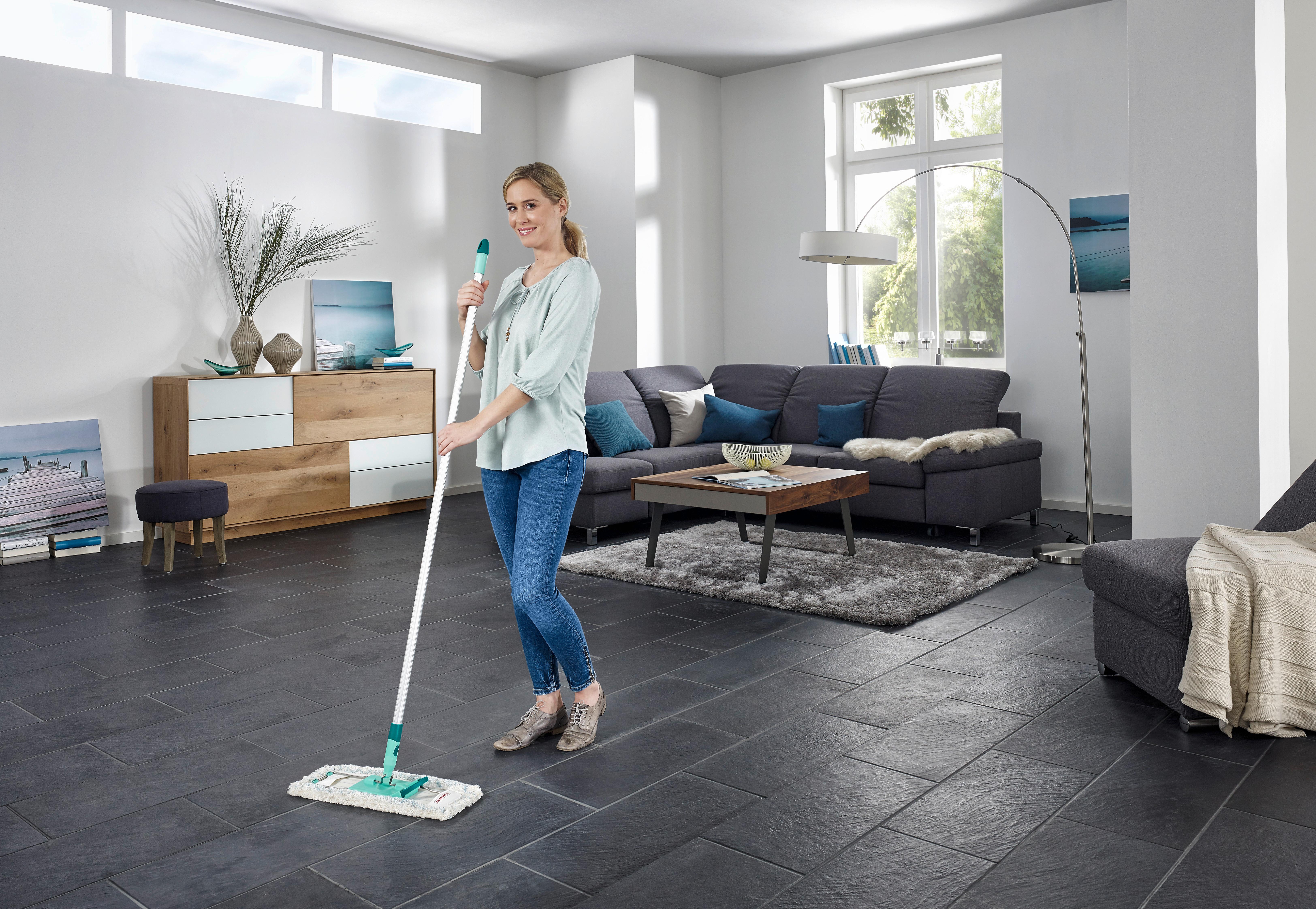 Bodenwischer Profi Alu mit Ergonomischen Griff - Türkis/Grau, Basics, Kunststoff/Textil (16/42/177cm) - Leifheit