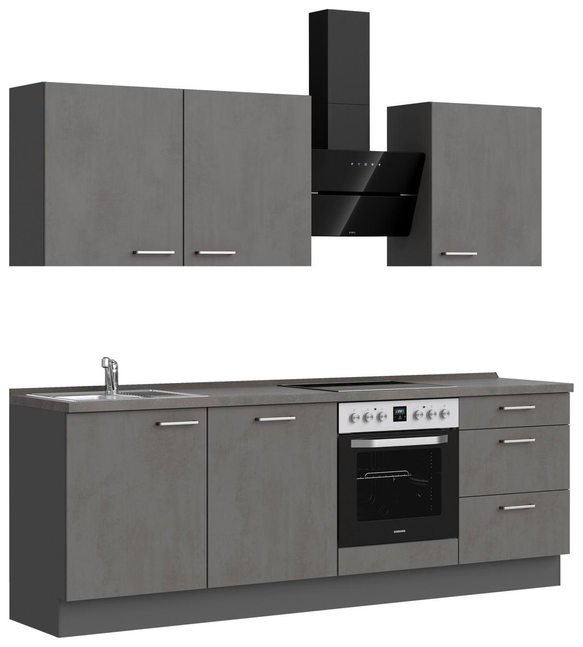 Kuchynská linka 240 cm, bridl.šedý betón/bridl.šedá - farba ušľachtilej ocele/bridlicová, Modern, kov/kompozitné drevo (240cm) - Nobilia