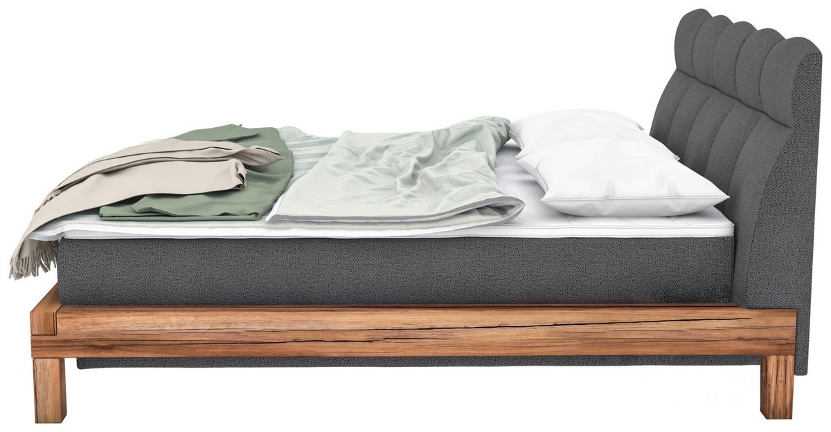 Boxspringbett Bed Bull mit Topper 180x200 cm - Anthrazit/Buchefarben, Natur, Textil (180/200cm) - Livetastic