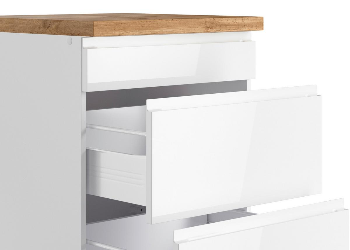 Kochfeldumbauschrank Monza B: 60 cm Weiß/Eiche Dekor - Weiß Hochglanz/Eiche Wotan, LIFESTYLE, Holzwerkstoff (60/86/60cm) - Held