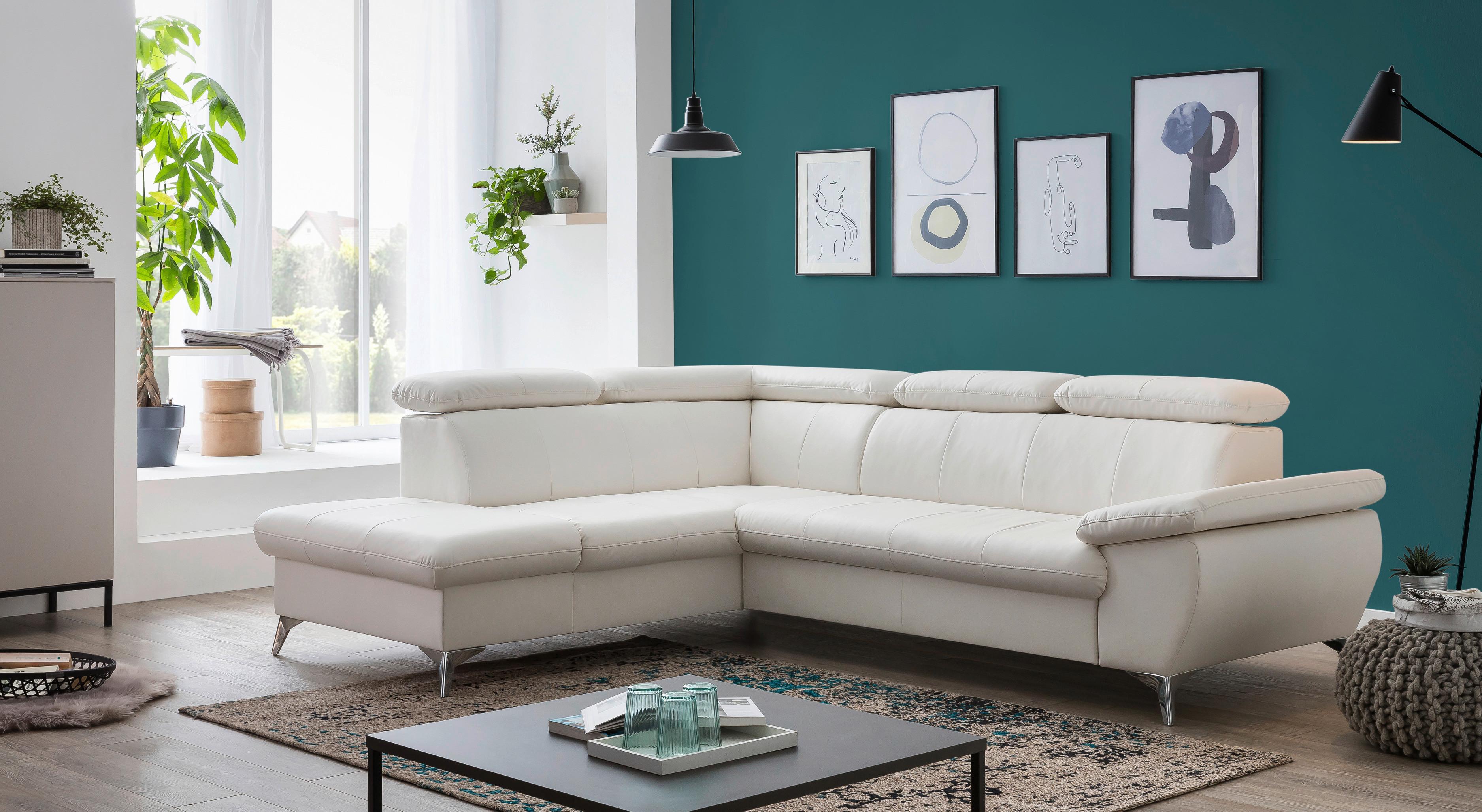 Ecksofa mit Schlaffunktion und Bettkasten Gisele Weiß - Chromfarben/Weiß, KONVENTIONELL, Textil (209/256cm) - Livetastic