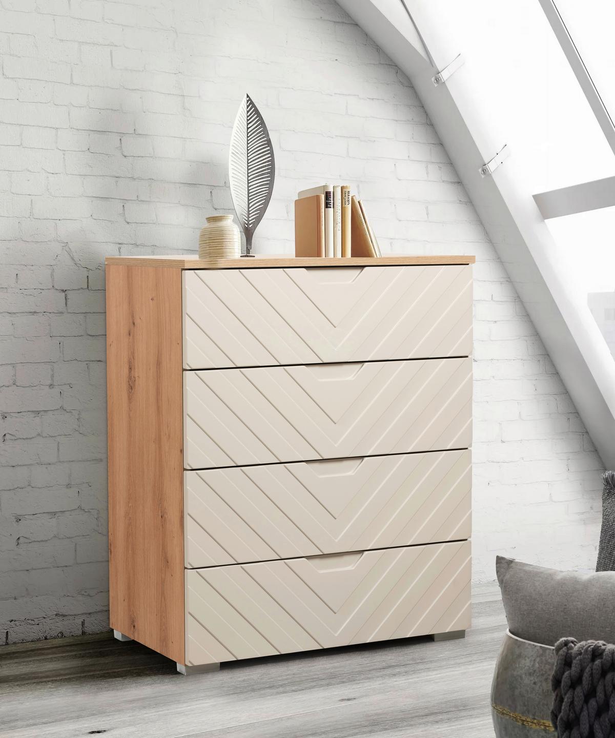 Komoda Sun, barva kašmírová, š: 65 cm - kašmírová/dub artisan, Moderní, kompozitní dřevo (65/80/40cm)