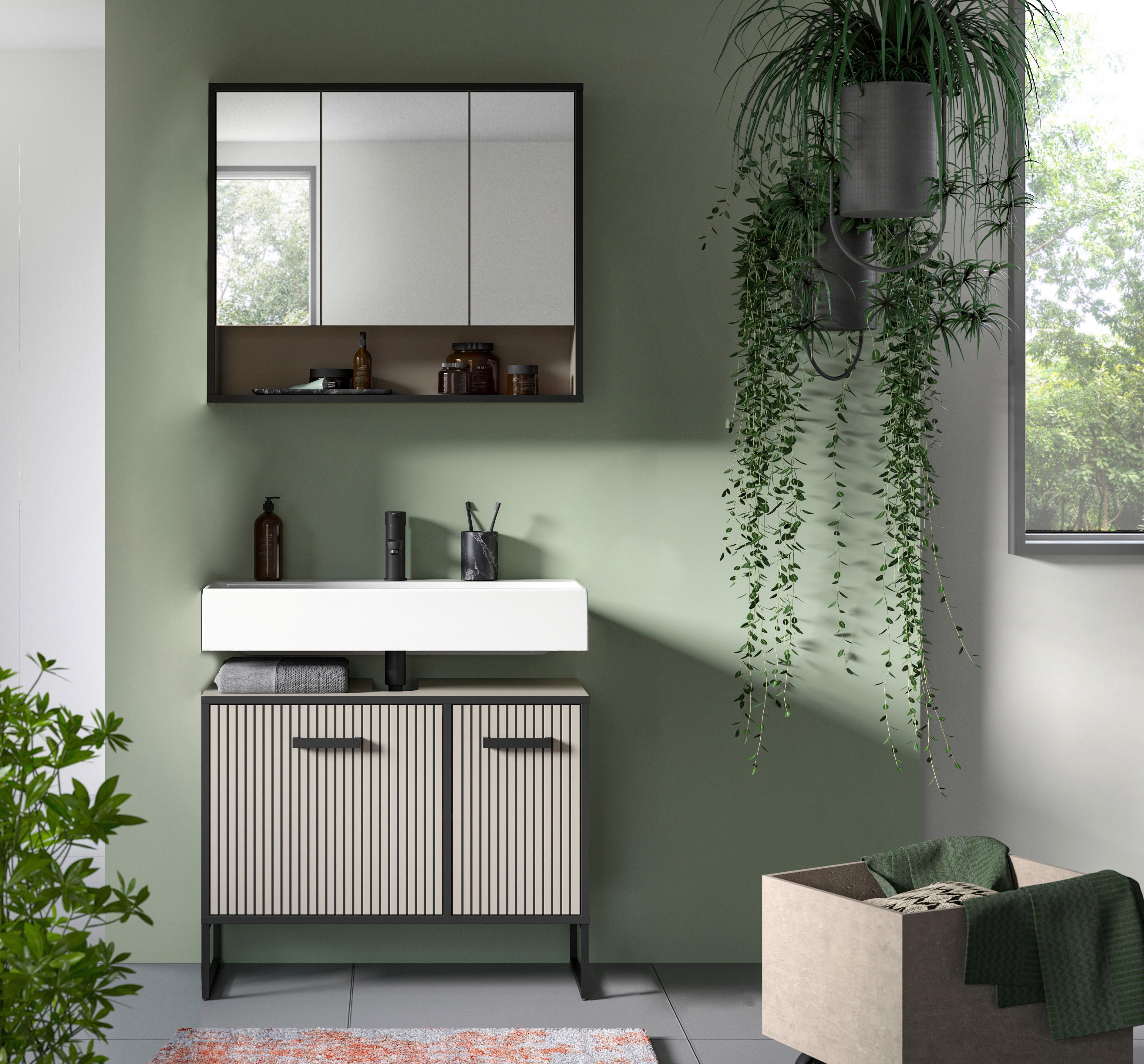 Badezimmer Bagno Schwarz/kaschmir B: 80cm - Kaschmir/Schwarz, MODERN, Holzwerkstoff (80cm) - MID.YOU