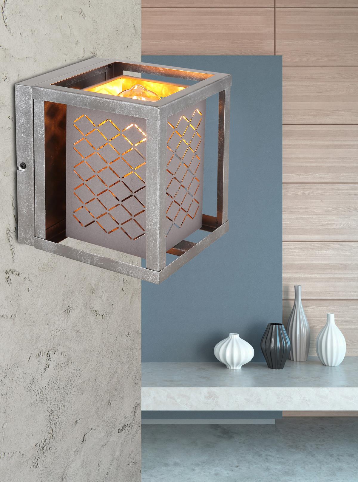 Wandleuchte 1-Flammig Grau/Silber-/Goldfarben - Silberfarben/Goldfarben, Design, Textil/Metall (17/17/20cm) - Globo