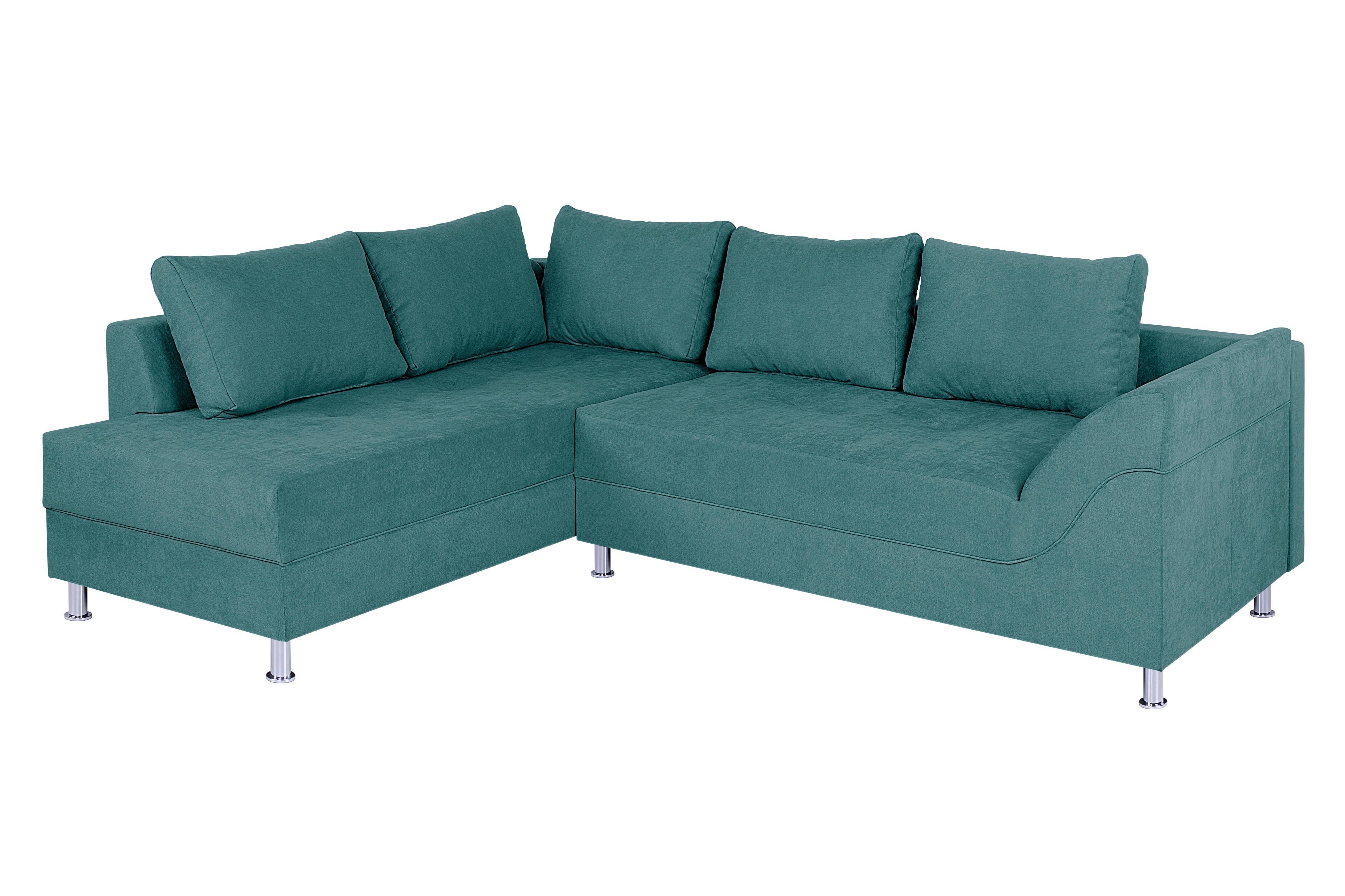 Ecksofa Bern Türkis S: 200x267 Cm - Türkis/Chromfarben, Design, Holzwerkstoff/Textil (200/267cm) - P & B