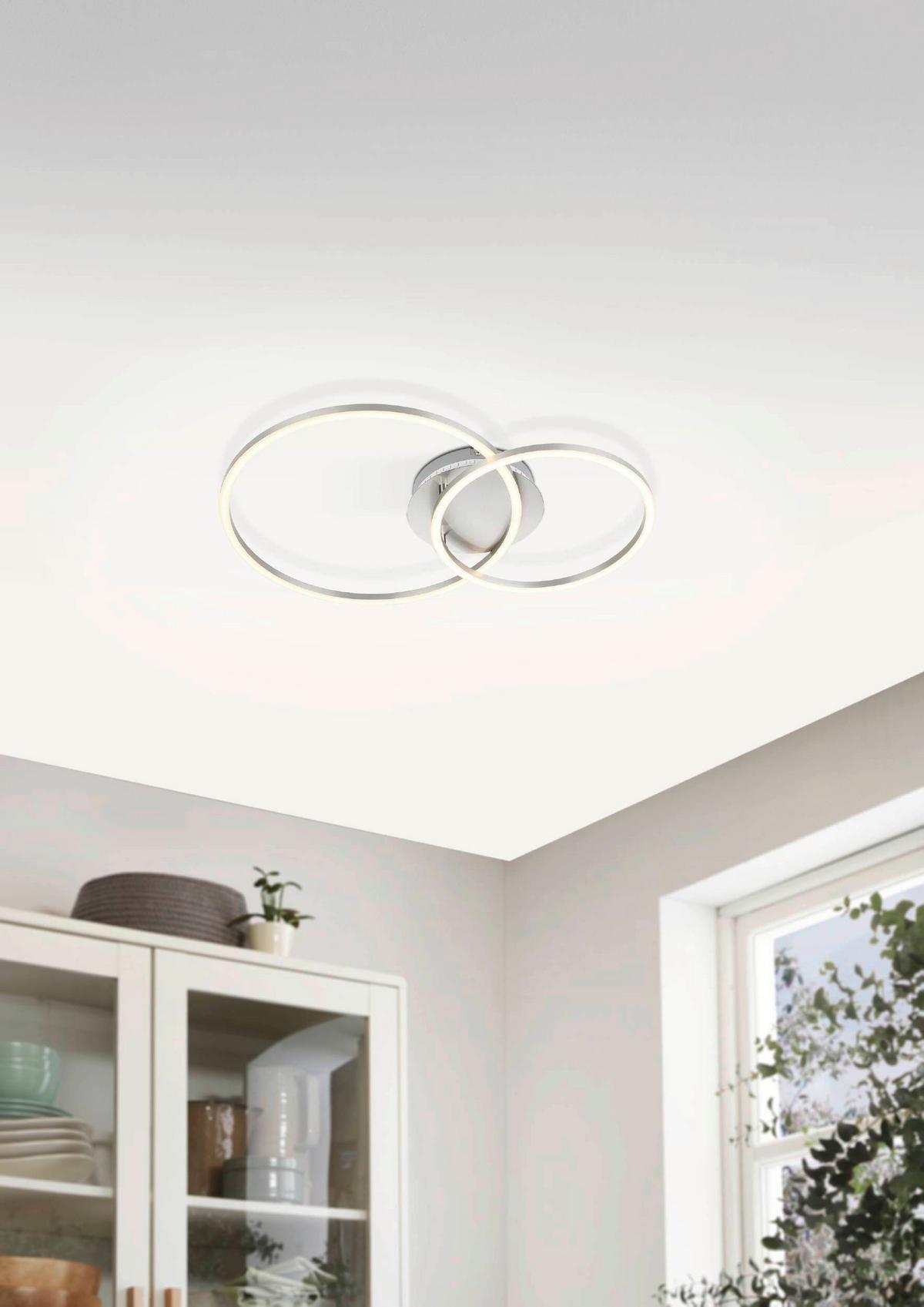 Deckenleuchte 75607 Palmaves Ø 39 cm - Silberfarben/Weiß, Basics, Kunststoff/Metall (39/55cm)