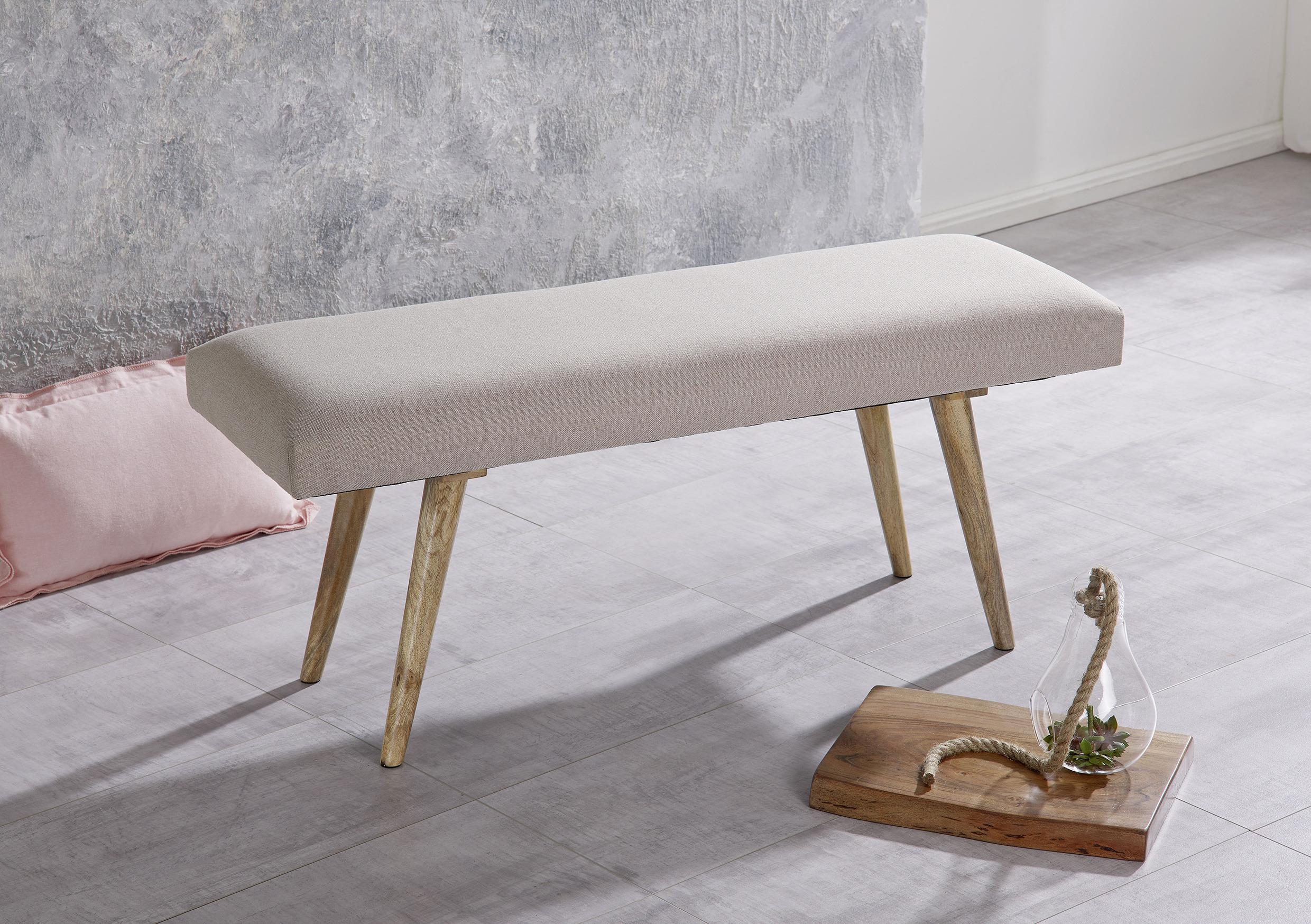 Garderobenbank Salim B: 117 cm Gepolstert Beige/Mangoholz - Beige/Braun, Natur, Holz/Textil (117/51/38cm) - MID.YOU