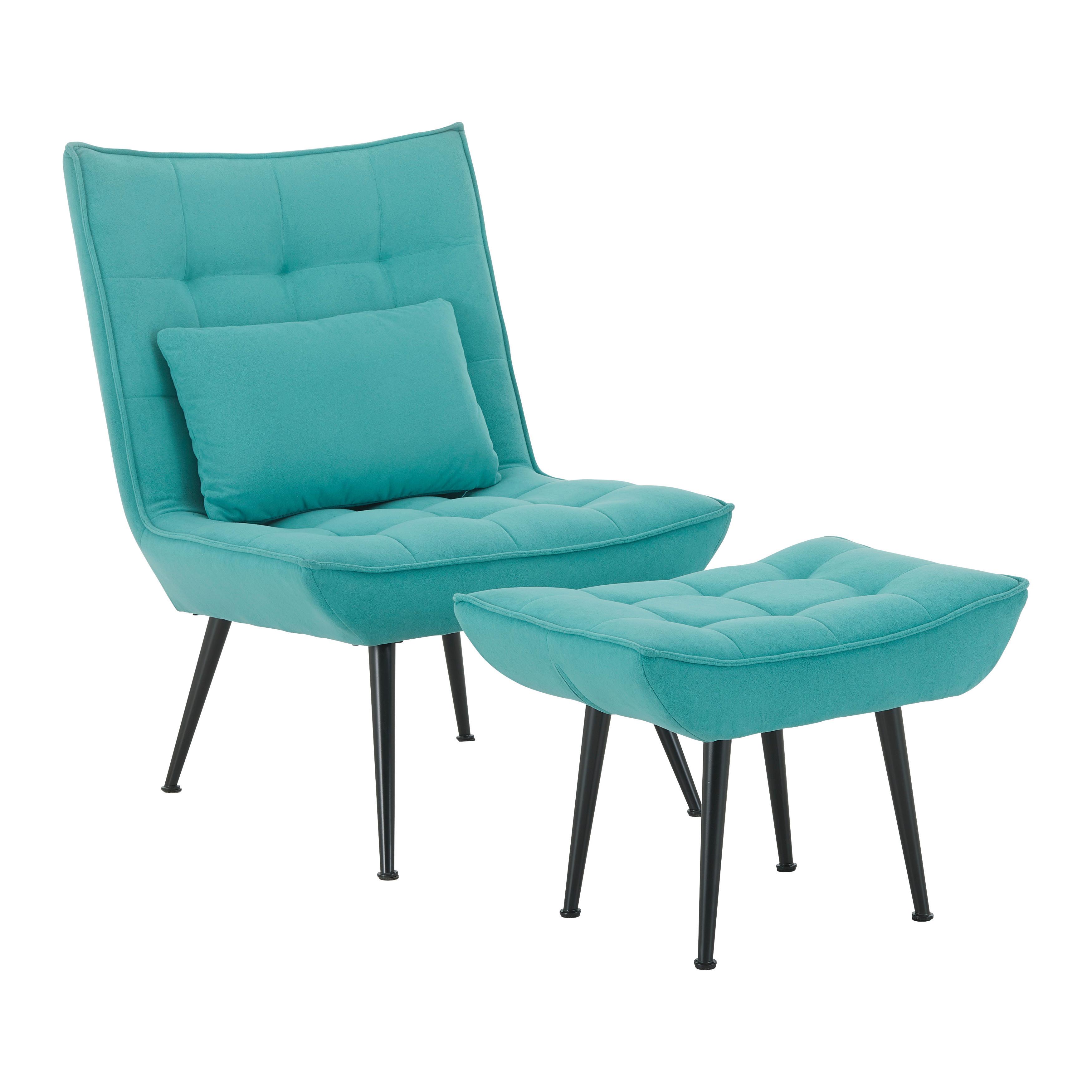 Čalúnené Kreslo S Podnožkou Toma, Petrolejové - čierna/petrolejová, Moderný, kov/drevo (71/96,5/82cm) - Bessagi Home