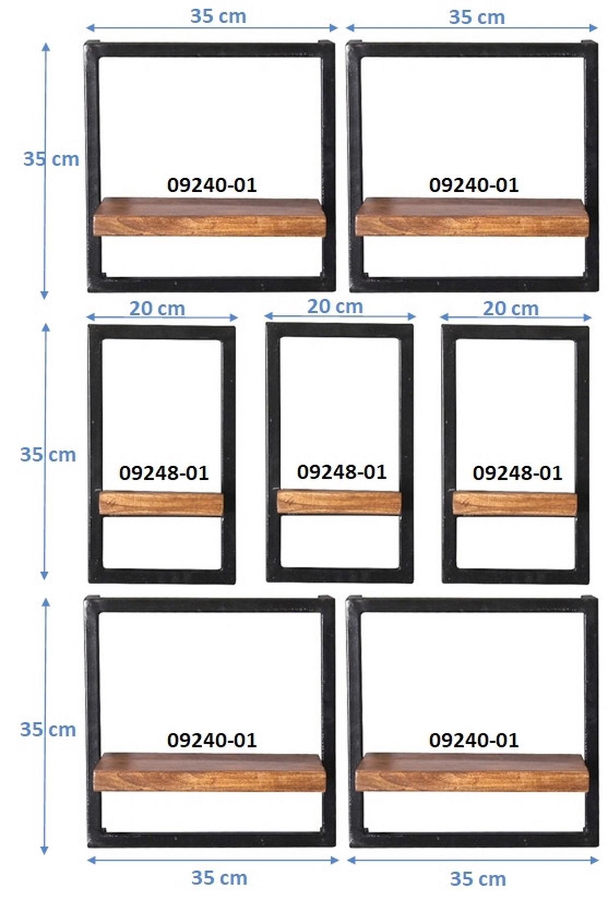 Wandregalset 7-tlg. Mangoholz B: 75cm - Schwarz/Naturfarben, Design, Holz/Metall (75/115/25cm) - MID.YOU